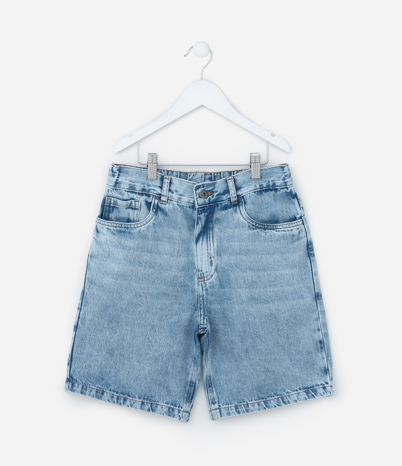 Bermuda Reta Infantil em Jeans com Cós Elástico - Tam 5 a 14 anos Azul Claro 2