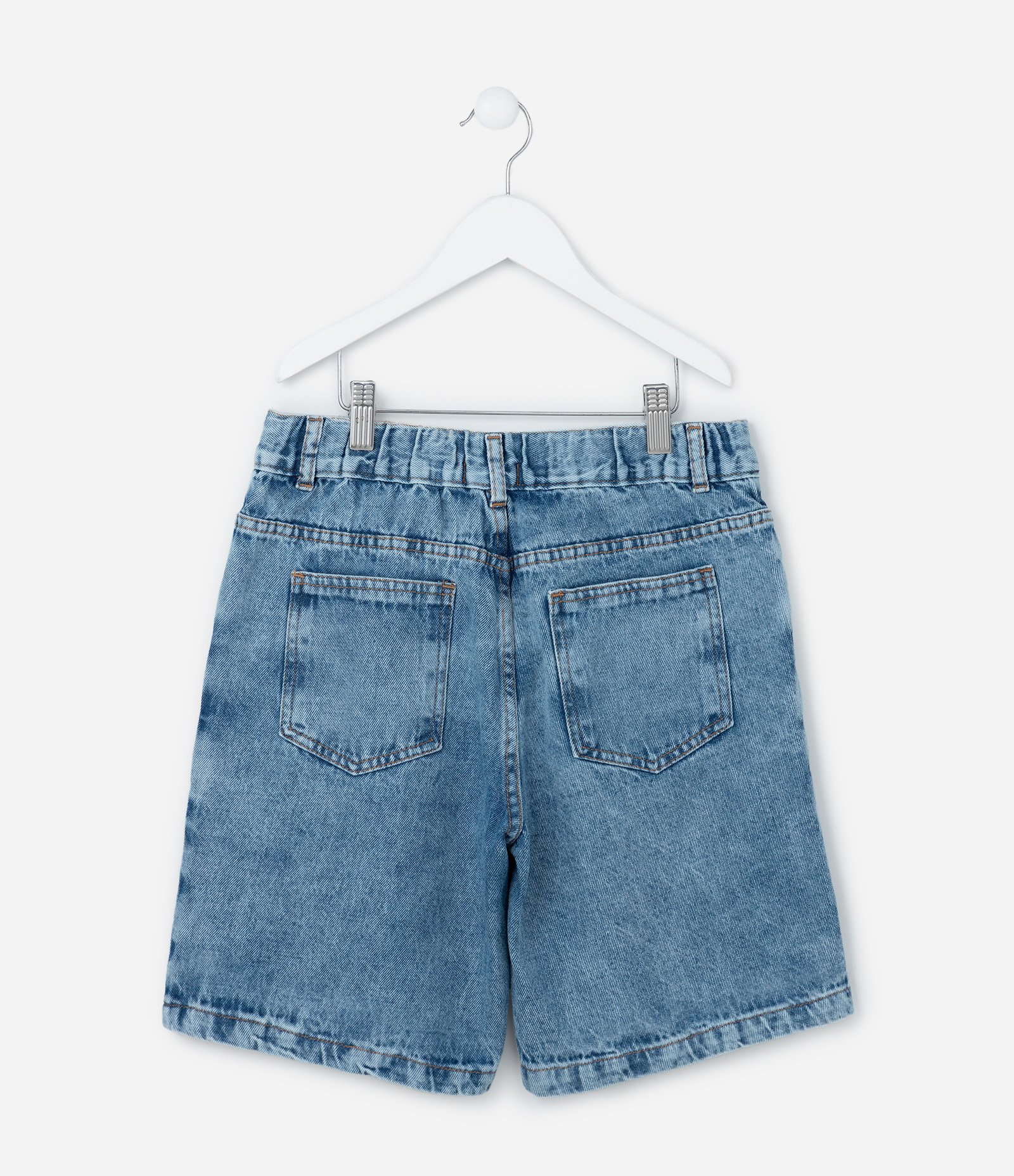 Bermuda Reta Infantil em Jeans com Cós Elástico - Tam 5 a 14 anos Azul Médio 2