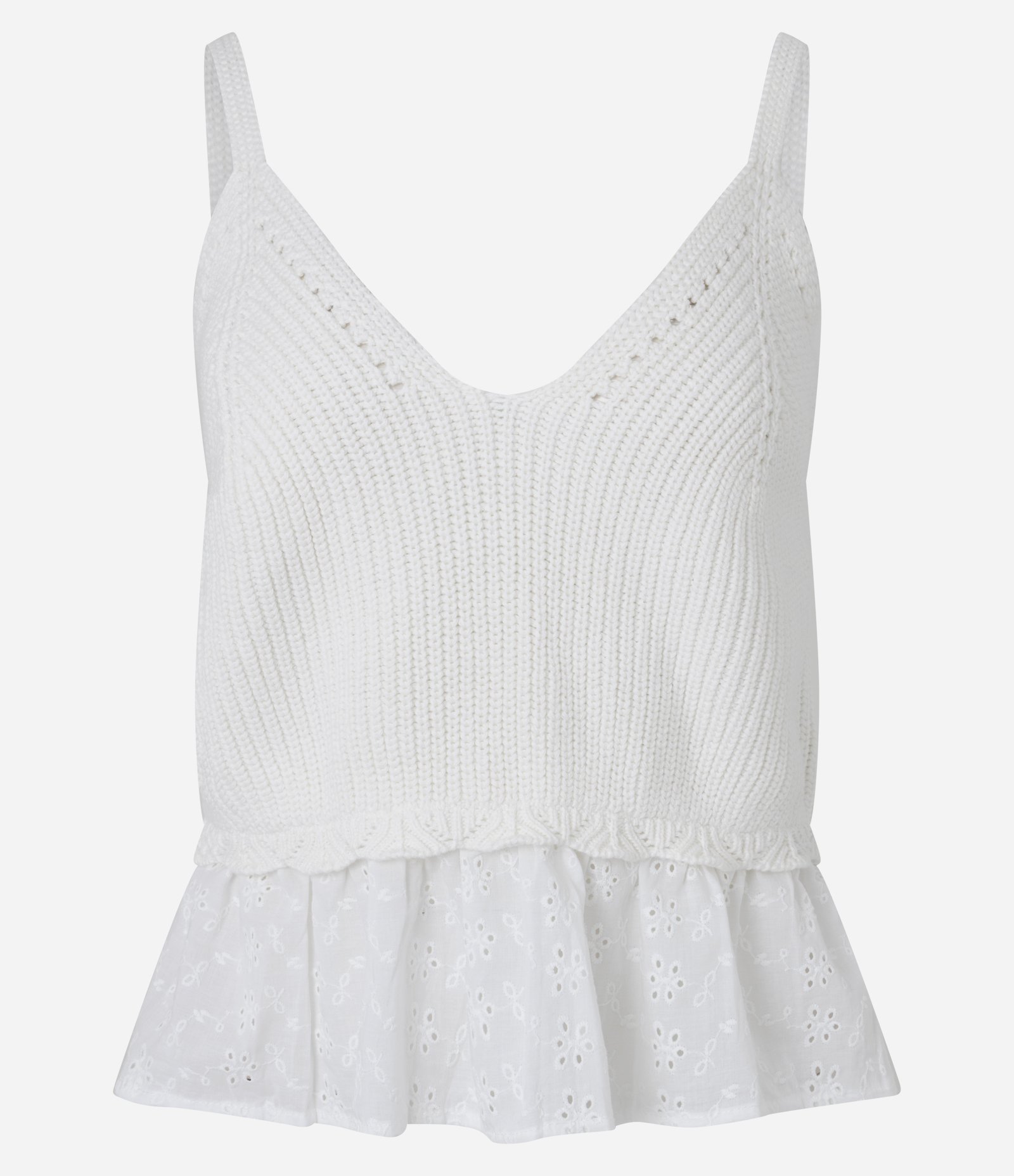 Blusa em Tricô com Alças e Babados Branco 7