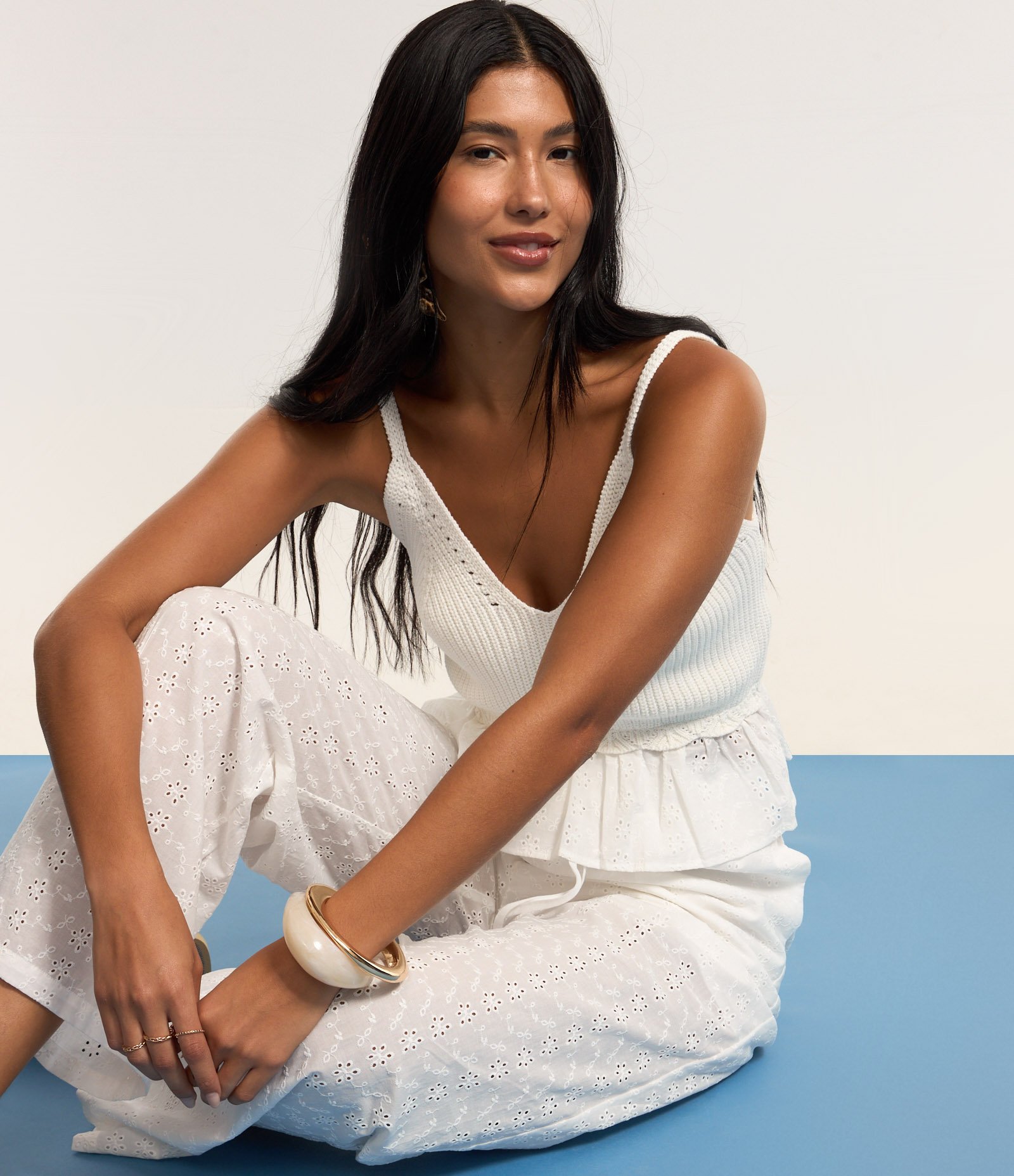 Blusa em Tricô com Alças e Babados Branco 6