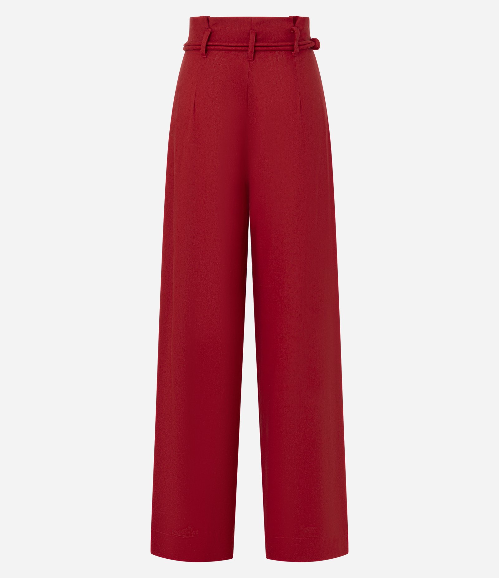 Calça Pantalona em Viscolinho com Cinto de Cordas com Fivela de Aviamento Vermelho 7