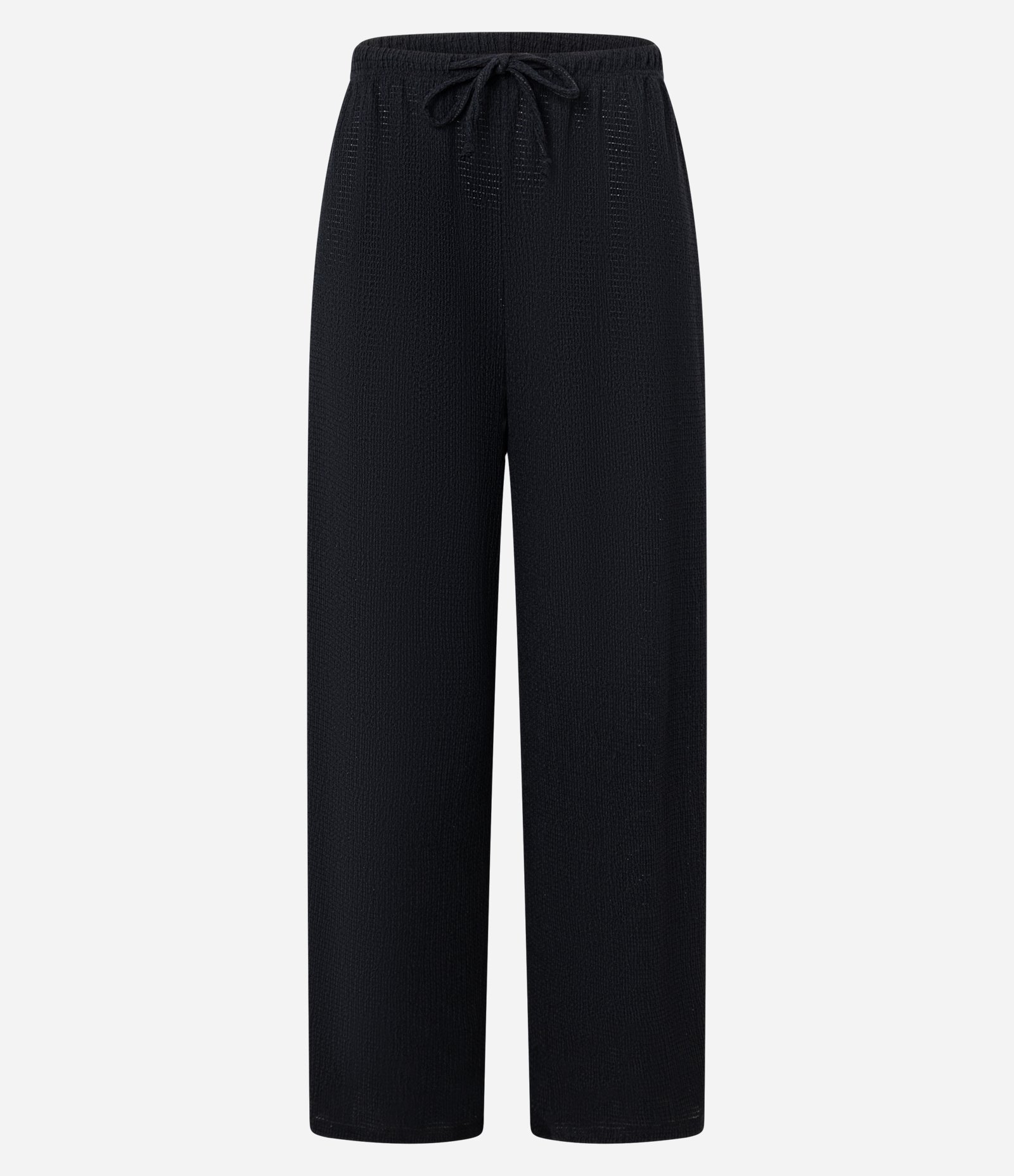 Calça Reta Texturizada com Amarração no Cós Preto 5