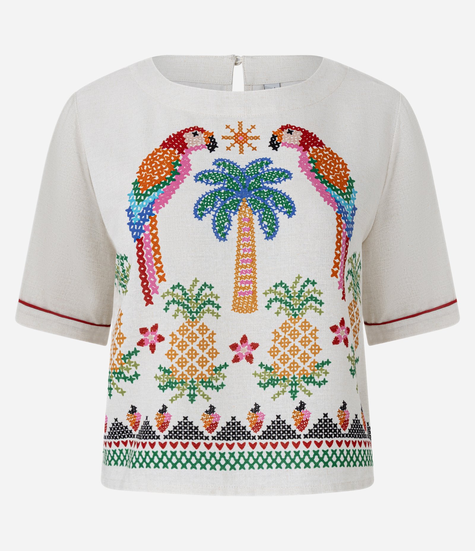 Camiseta Boxy em Viscolinho com Estampa Araras Off White 5