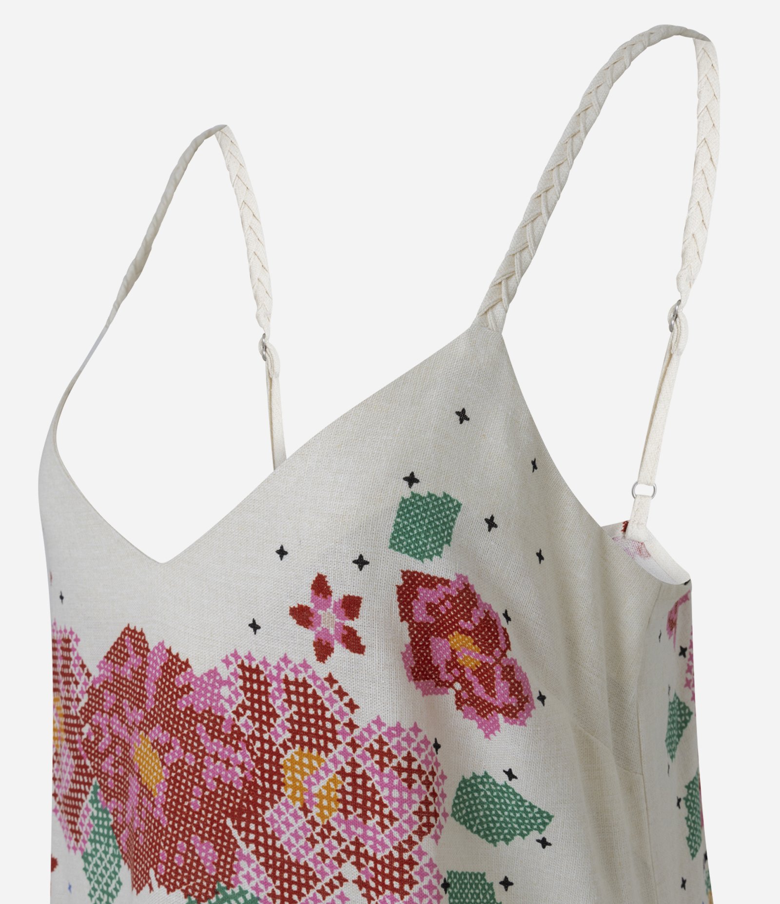 Vestido New Midi em Viscolinho Floral Bege 7