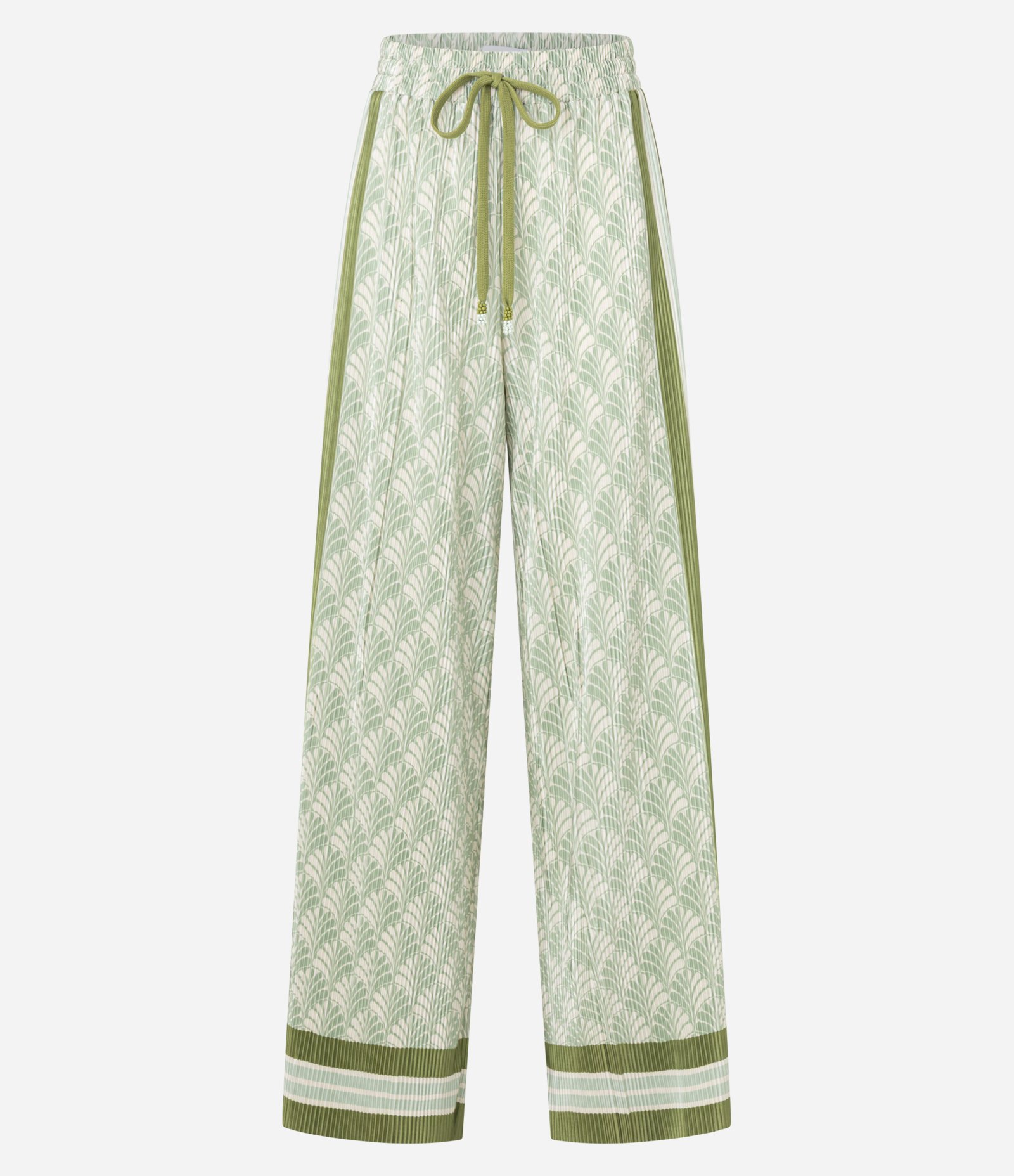Calça Pantalona com Cordão no Cós e Listras Laterais Bege/Verde 5