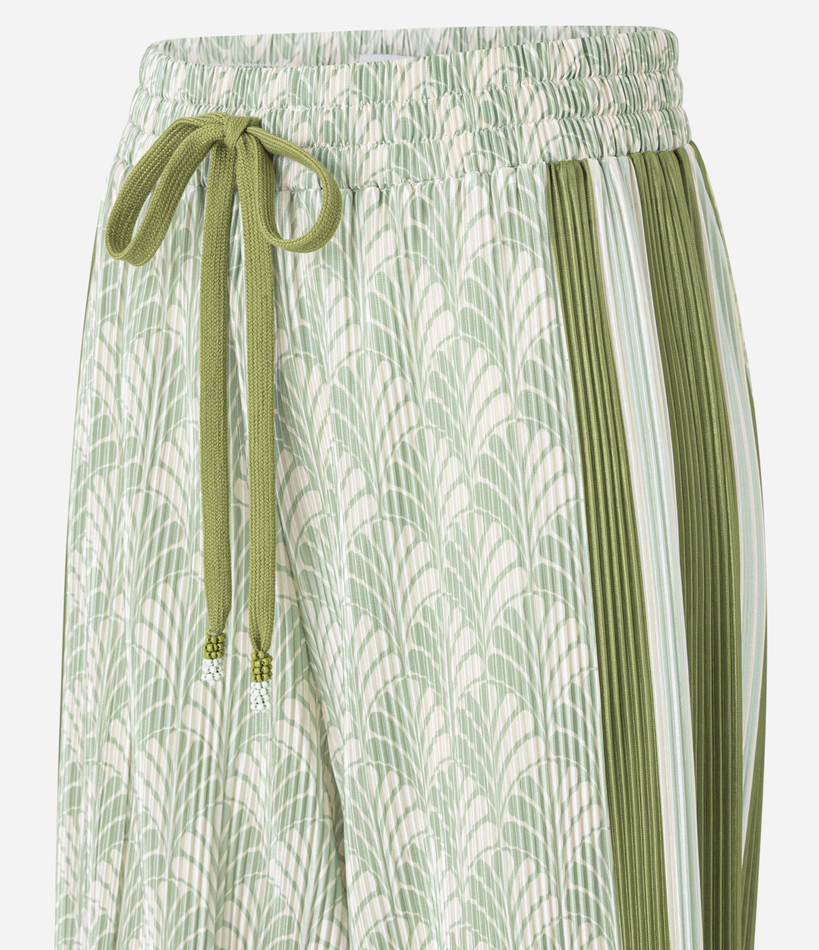 Calça Pantalona com Cordão no Cós e Listras Laterais Bege/Verde 6