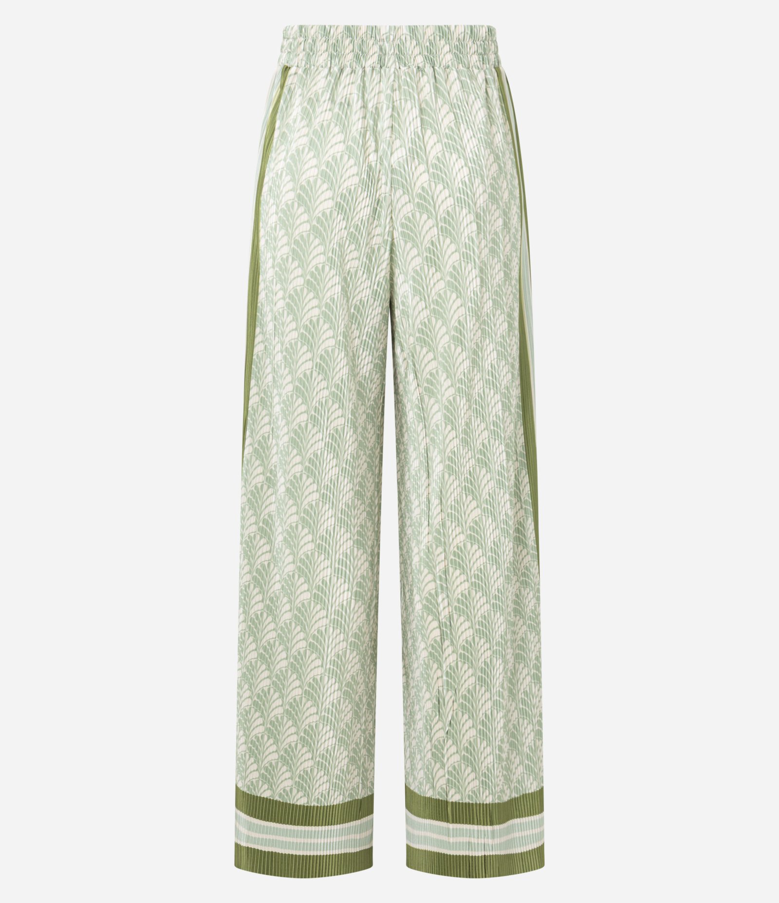 Calça Pantalona com Cordão no Cós e Listras Laterais Bege/Verde 7