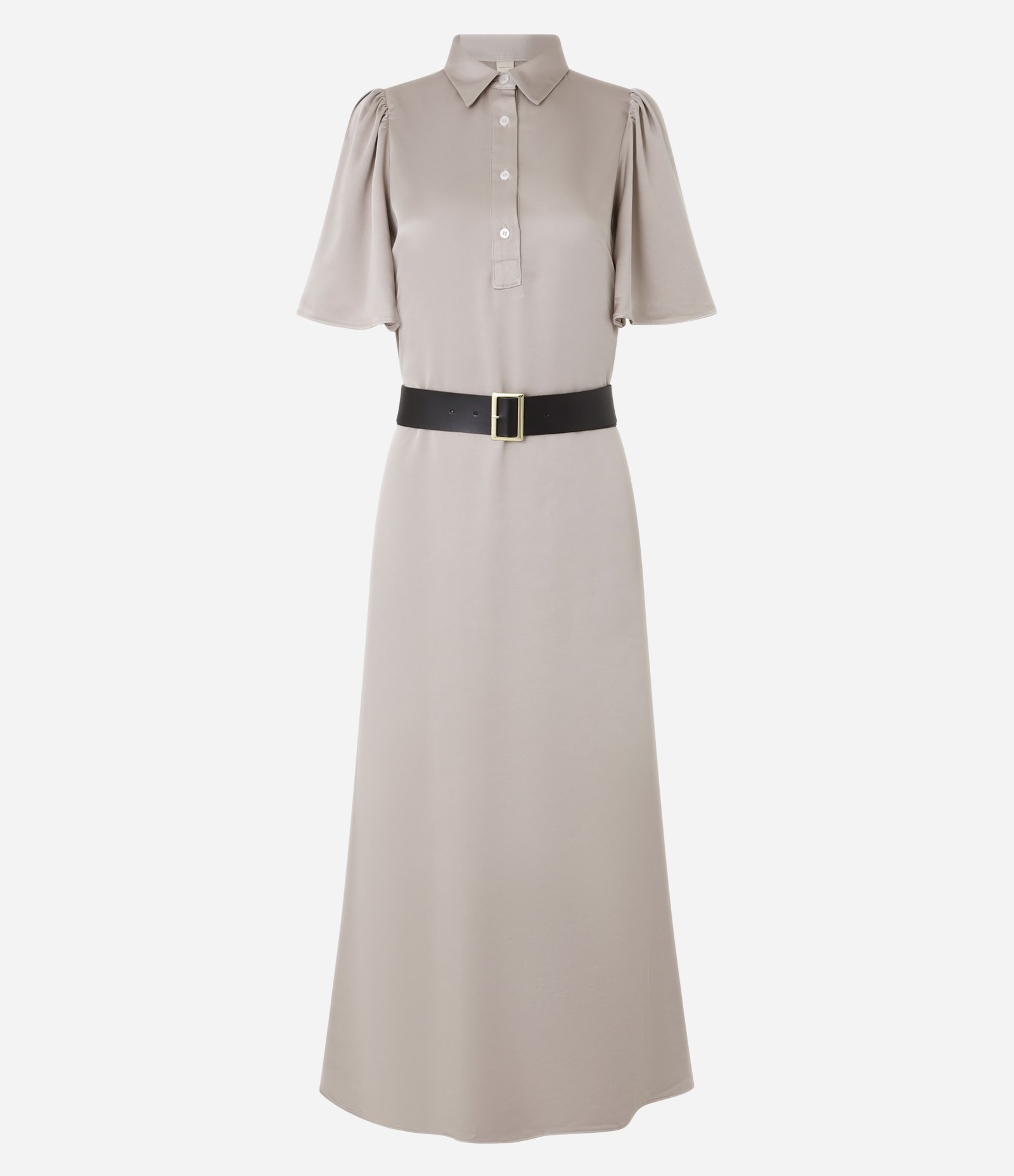 Vestido Reto Longo em Alfaiataria Acetinado com Cinto Bege 5