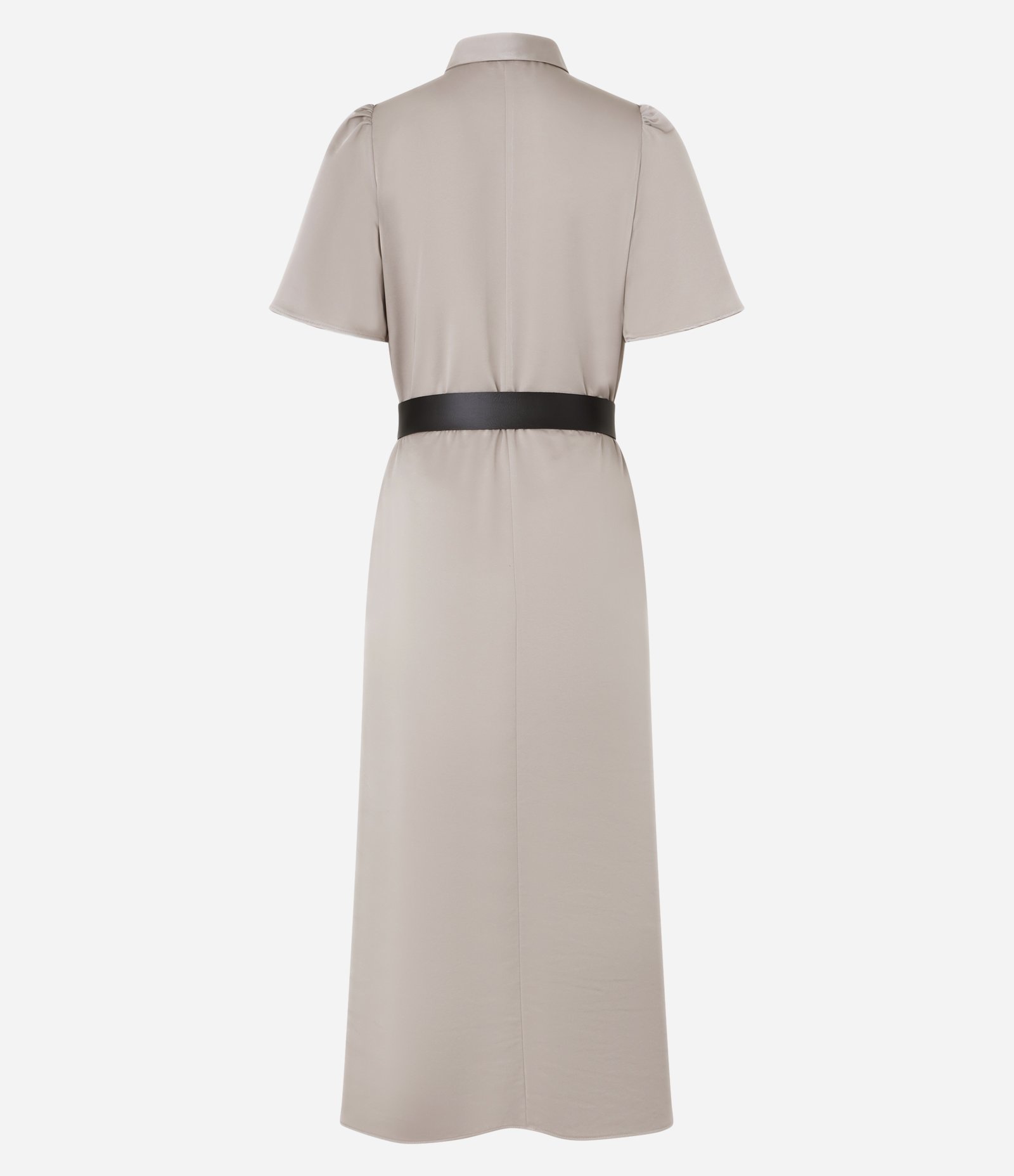 Vestido Reto Longo em Alfaiataria Acetinado com Cinto Bege 6