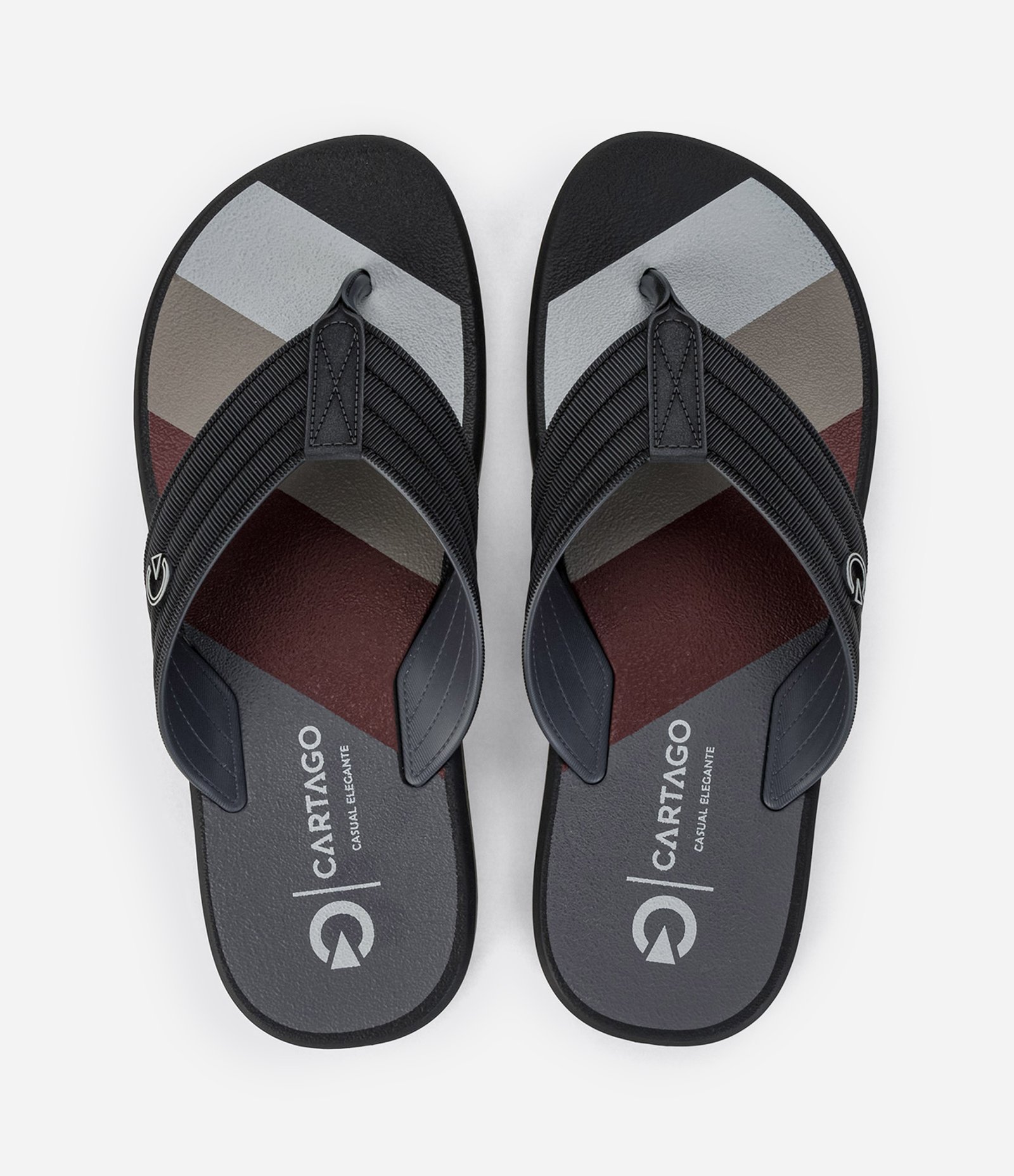 Chinelo de Tiras Largas com Texturas Pespontas e Estampa Vermelho/Cinza/Branco/Bege 1