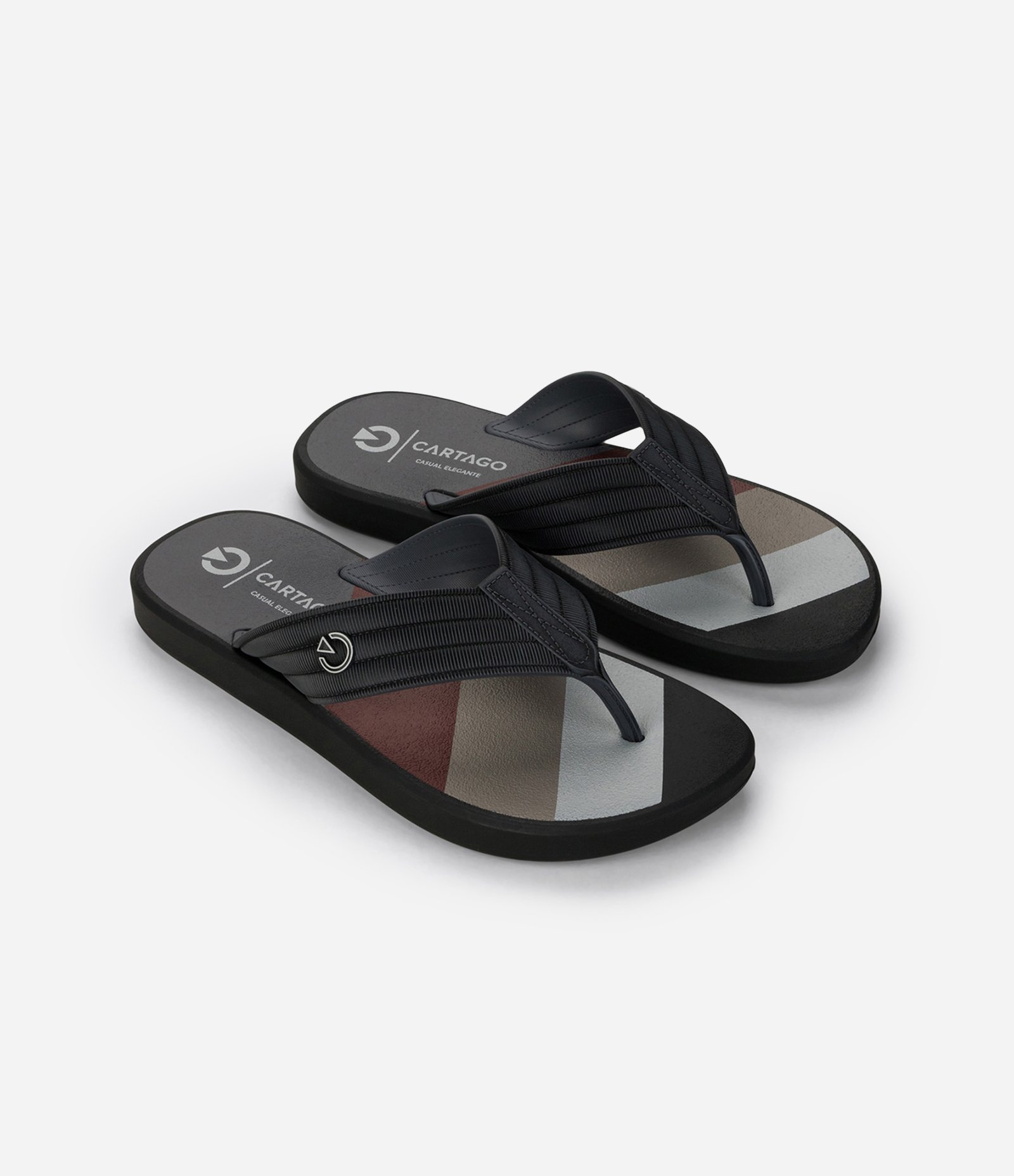 Chinelo de Tiras Largas com Texturas Pespontas e Estampa Vermelho/Cinza/Branco/Bege 2