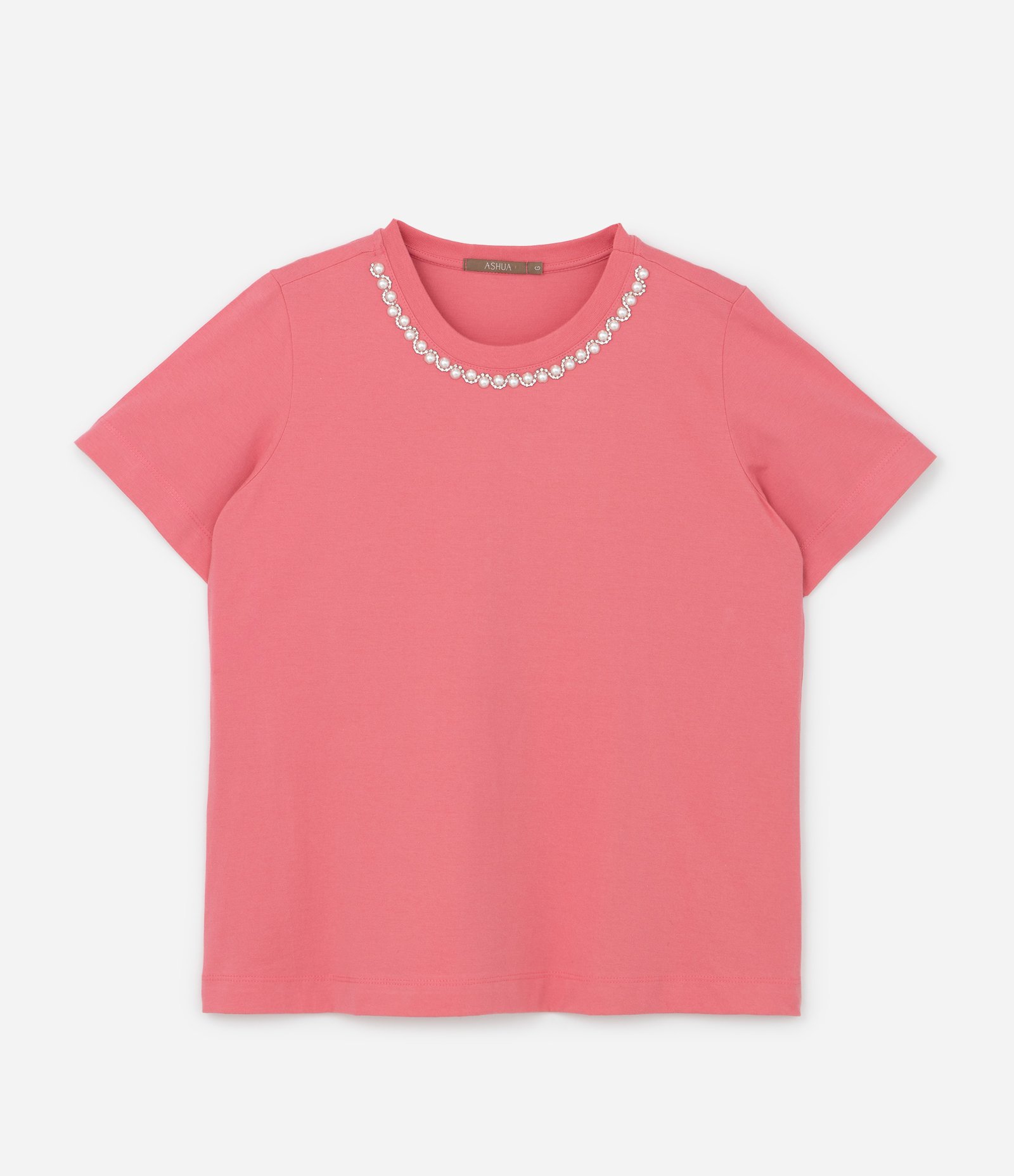 Blusa com Aplicação de Pérolas e Strass na Gola Curve & Plus Size Rosa 3