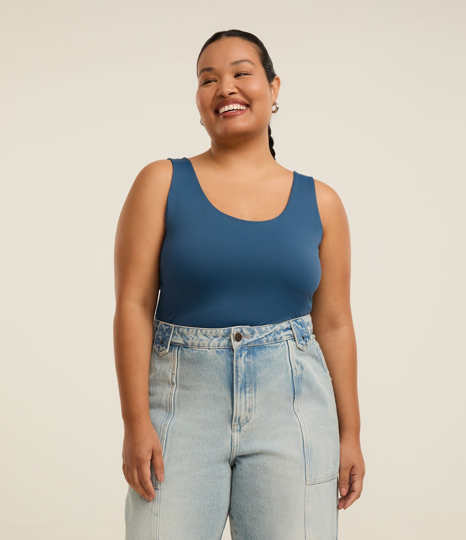 Blusa Regata em Poliamida com Alças Largas Curve & Plus Size Azul Esverdeado 1