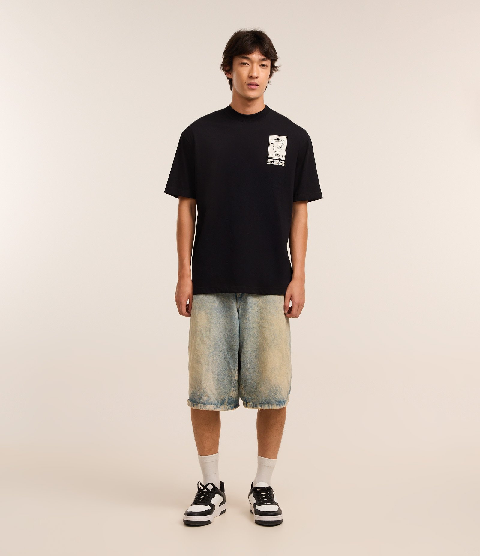 Camiseta Relaxed em Algodão com Estampa Cuscuz Preto 2