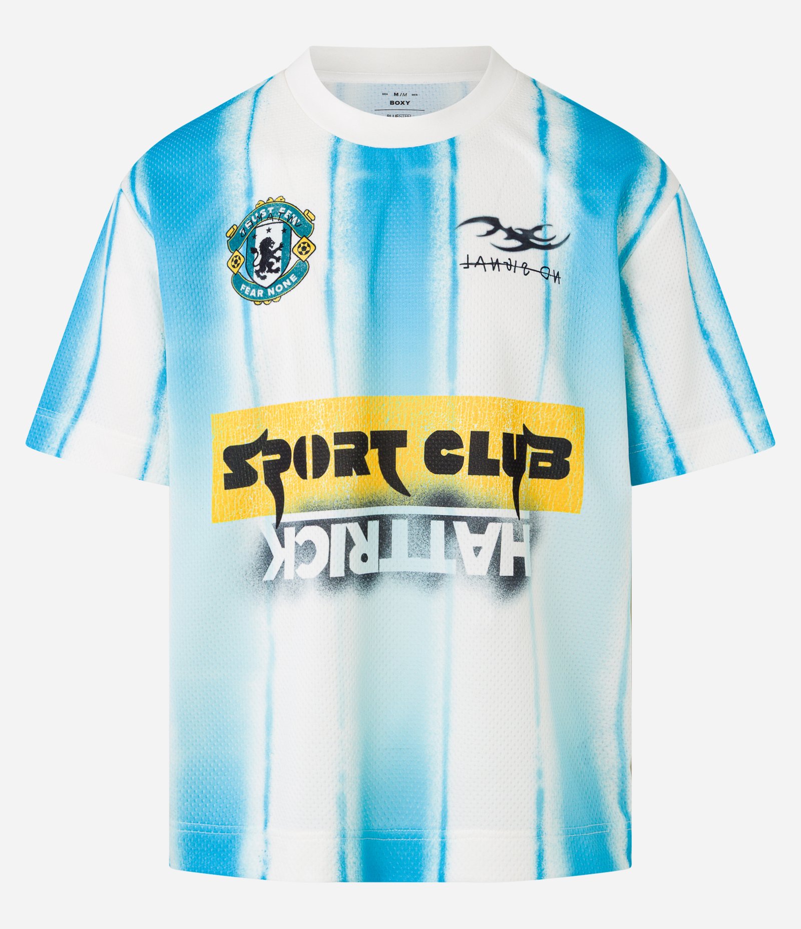 Camiseta Boxy Sportcore com Estampa de Listras e Lettering Off White 7