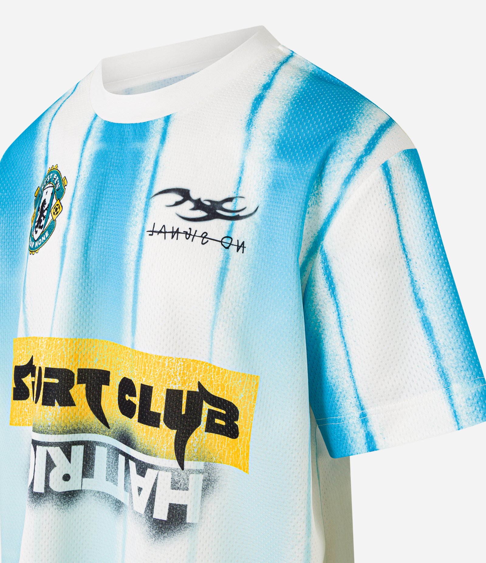 Camiseta Boxy Sportcore com Estampa de Listras e Lettering Off White 8