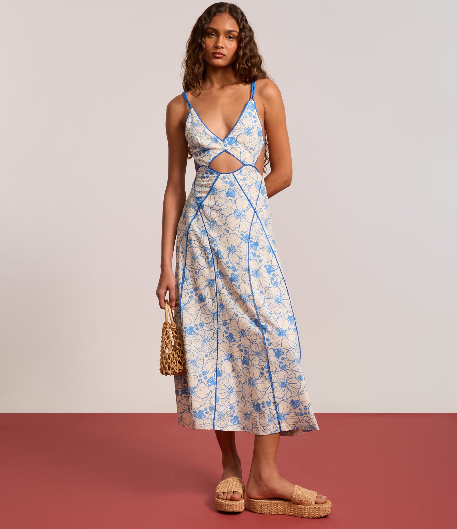 Vestido New Midi em Viscolinho com Recorte Vazado e Estampa Floral Bege 5