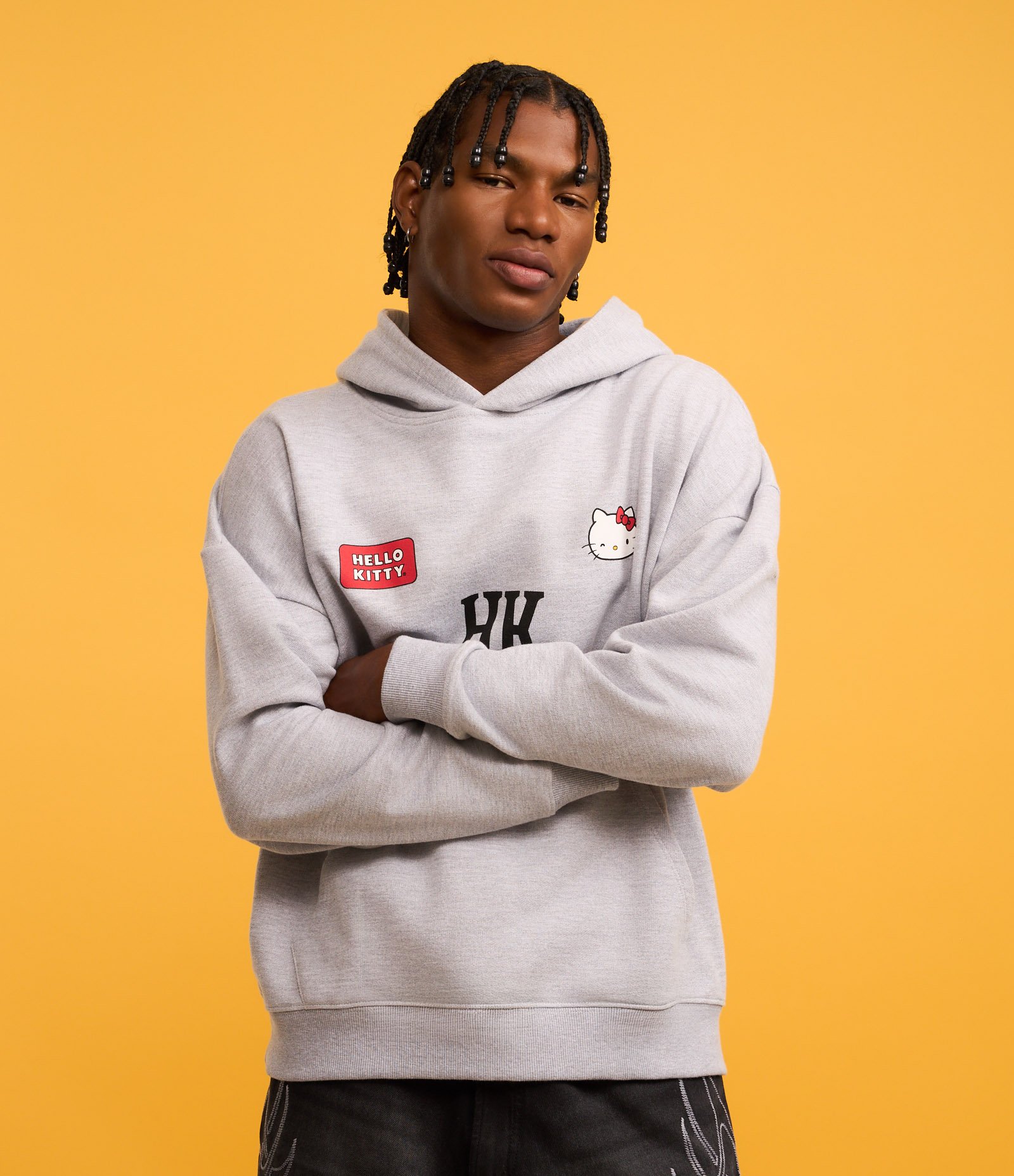 Casaco Fechado Boxy em Moletom com Estampa Hello Kitty Cinza 4