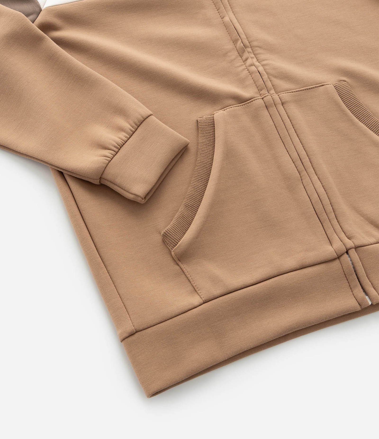 Jaqueta Infantil em Techfleece com Recortes e Bolsos - Tam 5 a 14 Anos Marrom/Bege 6