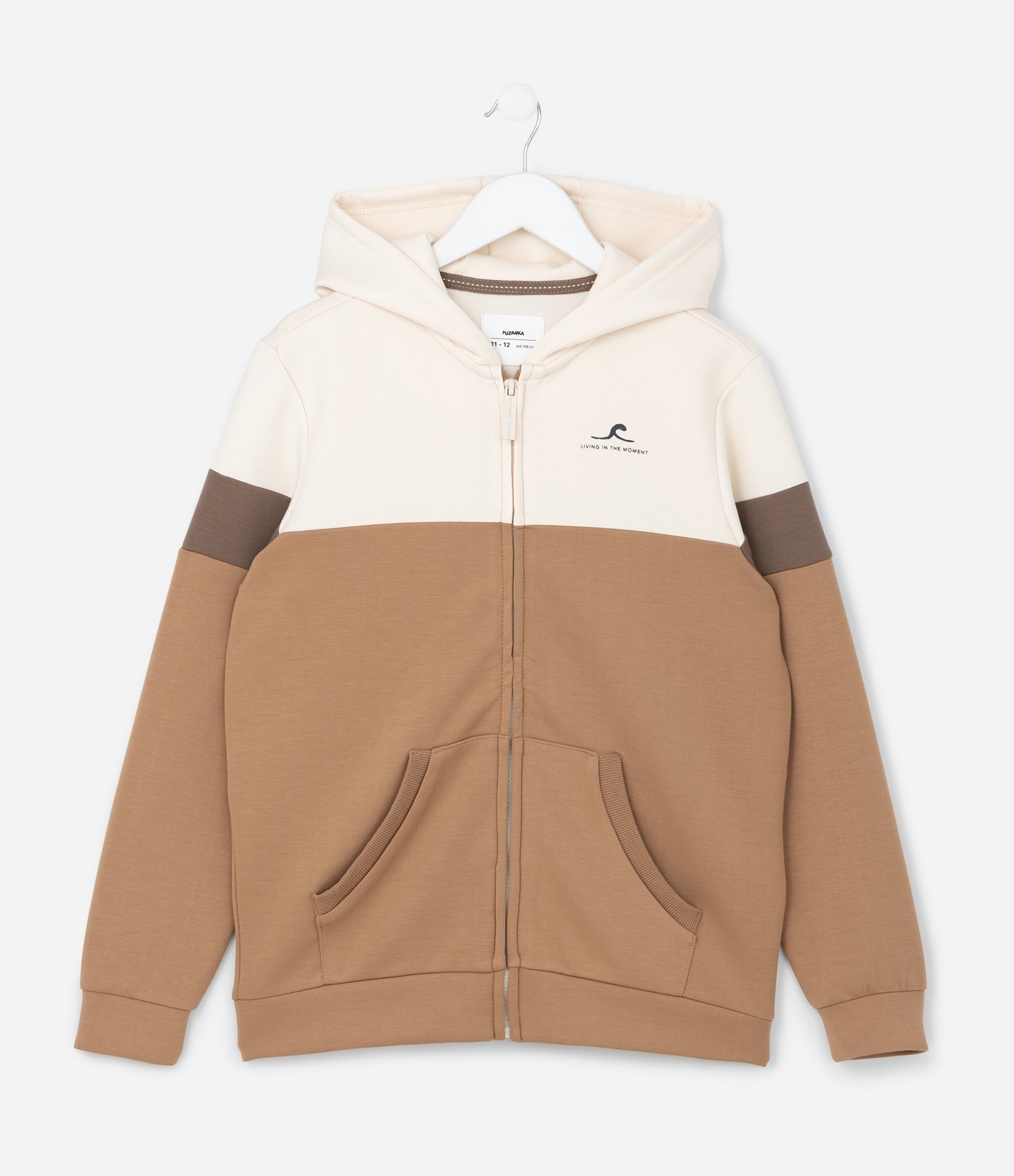 Jaqueta Infantil em Techfleece com Recortes e Bolsos - Tam 5 a 14 Anos Marrom/Bege 1