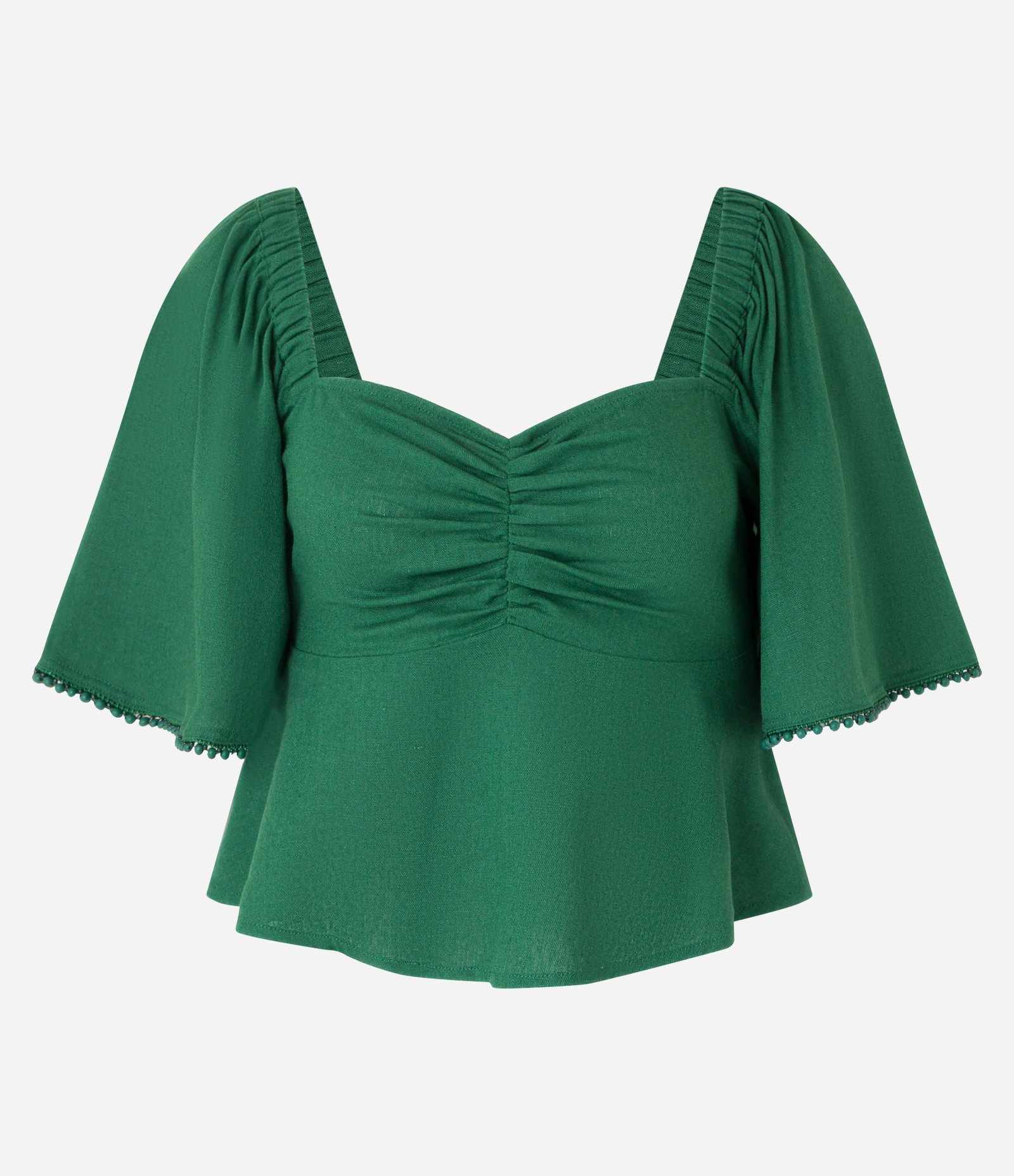Blusa Cropped em Viscolinho com Puxadinho Frontal e Lastex Verde 6