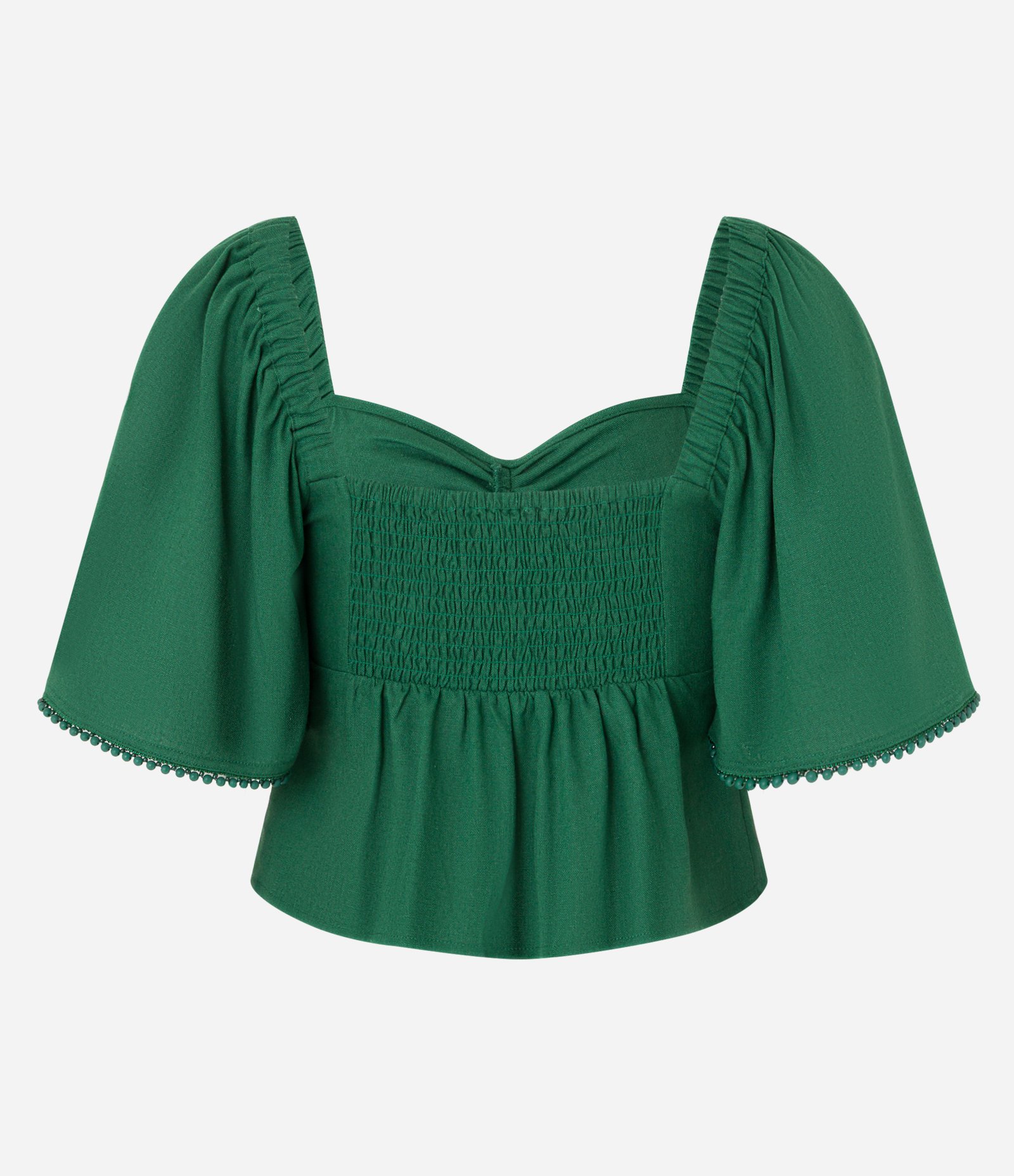 Blusa Cropped em Viscolinho com Puxadinho Frontal e Lastex Verde 7