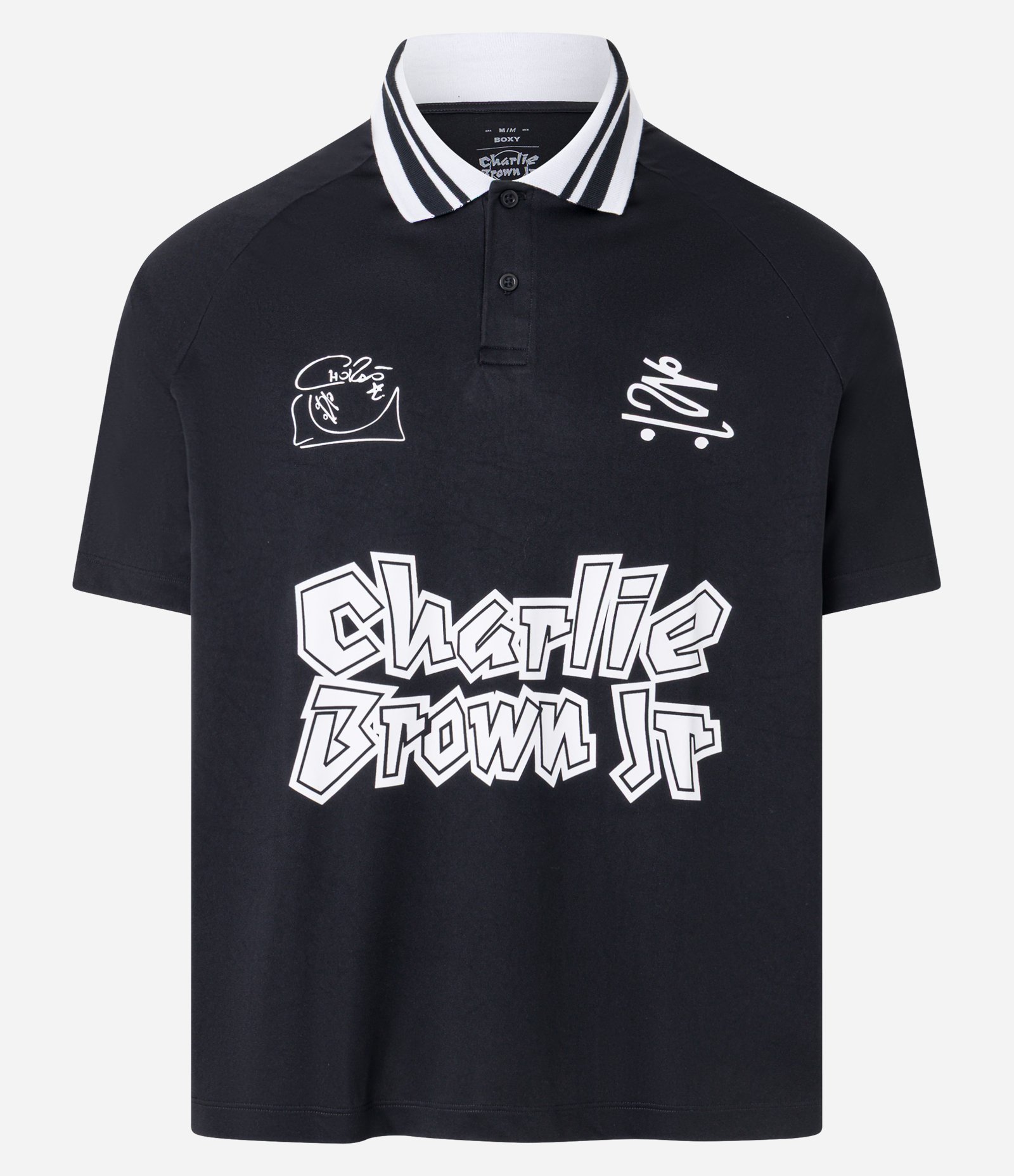 Camisa Polo Boxy com Estampa do Chalie Brown Jr Preto 8