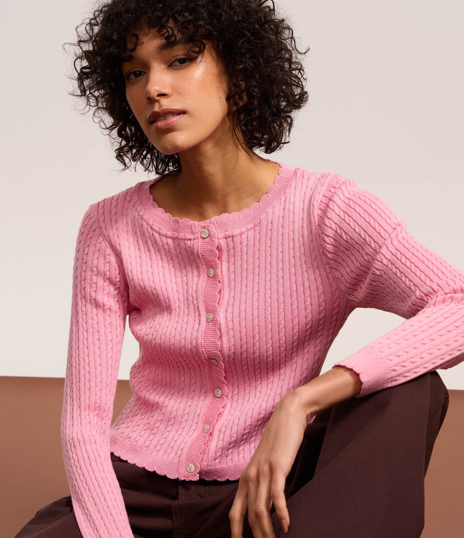 Cardigan Slim em Tricô com Mix de Pontos Rosa 4