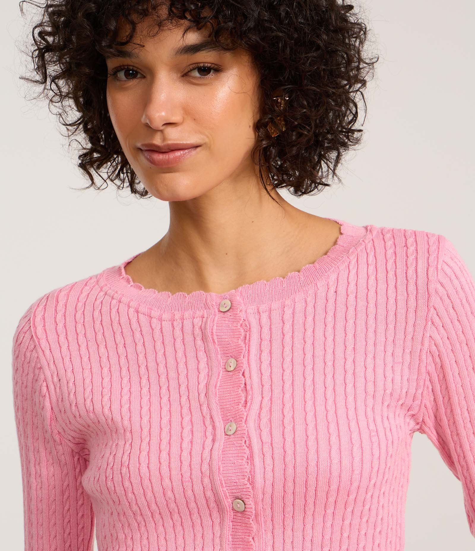 Cardigan Slim em Tricô com Mix de Pontos Rosa 3