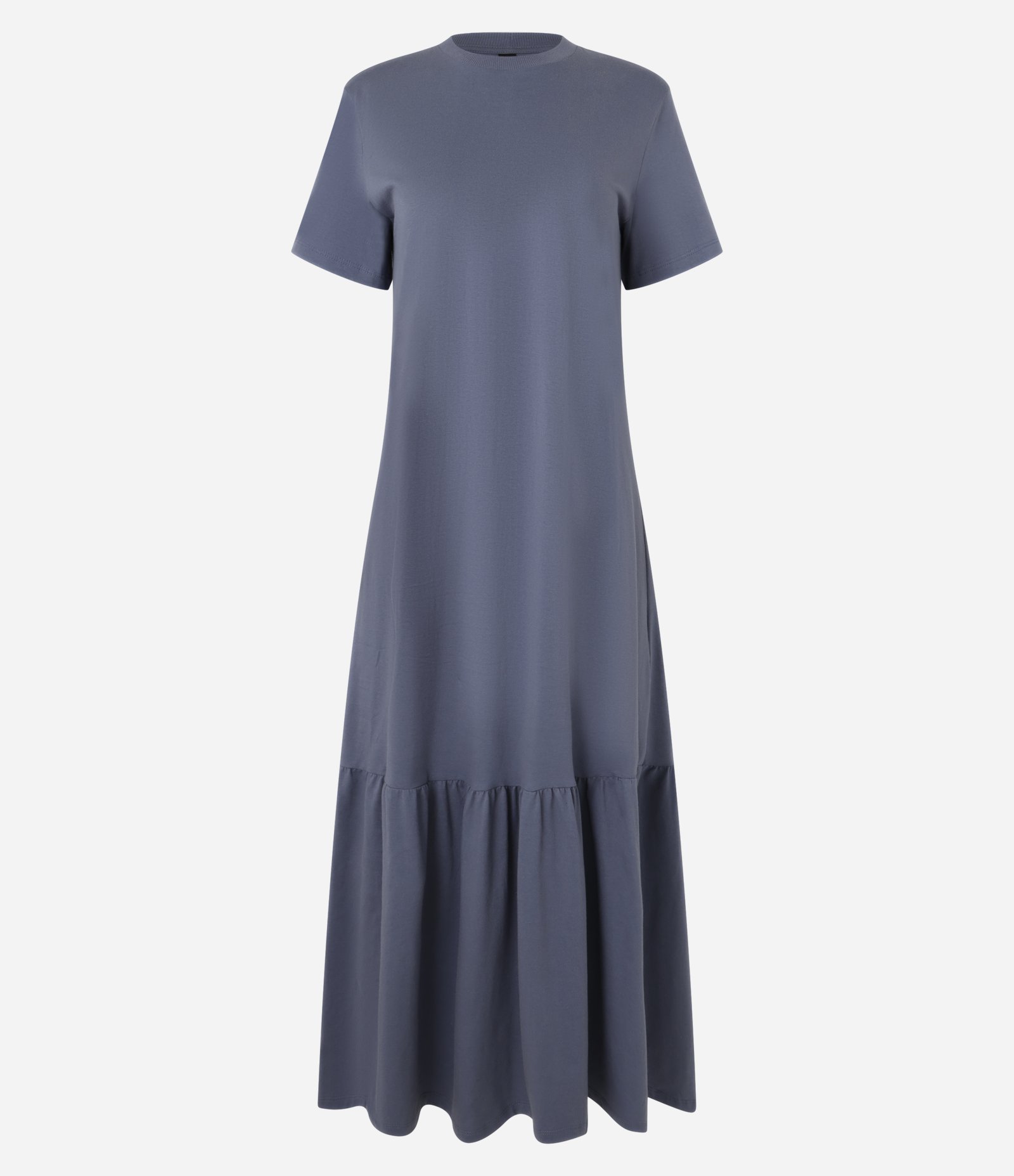 Vestido Evasê Long Midi em Algodão com Babado na Barra Cinza 4