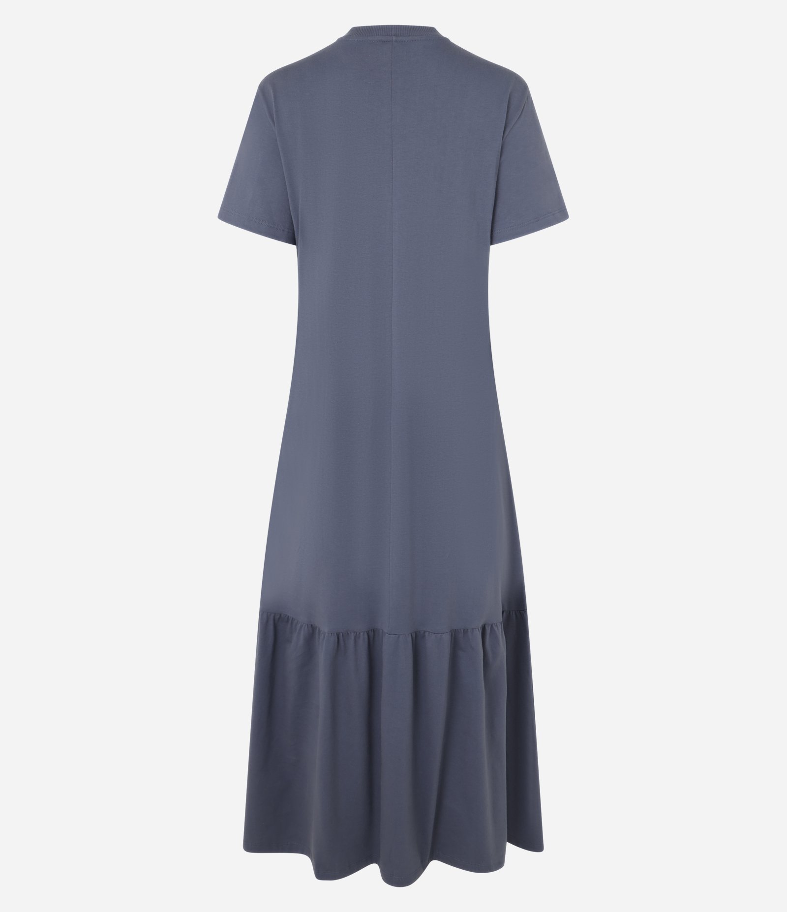 Vestido Evasê Long Midi em Algodão com Babado na Barra Cinza 5