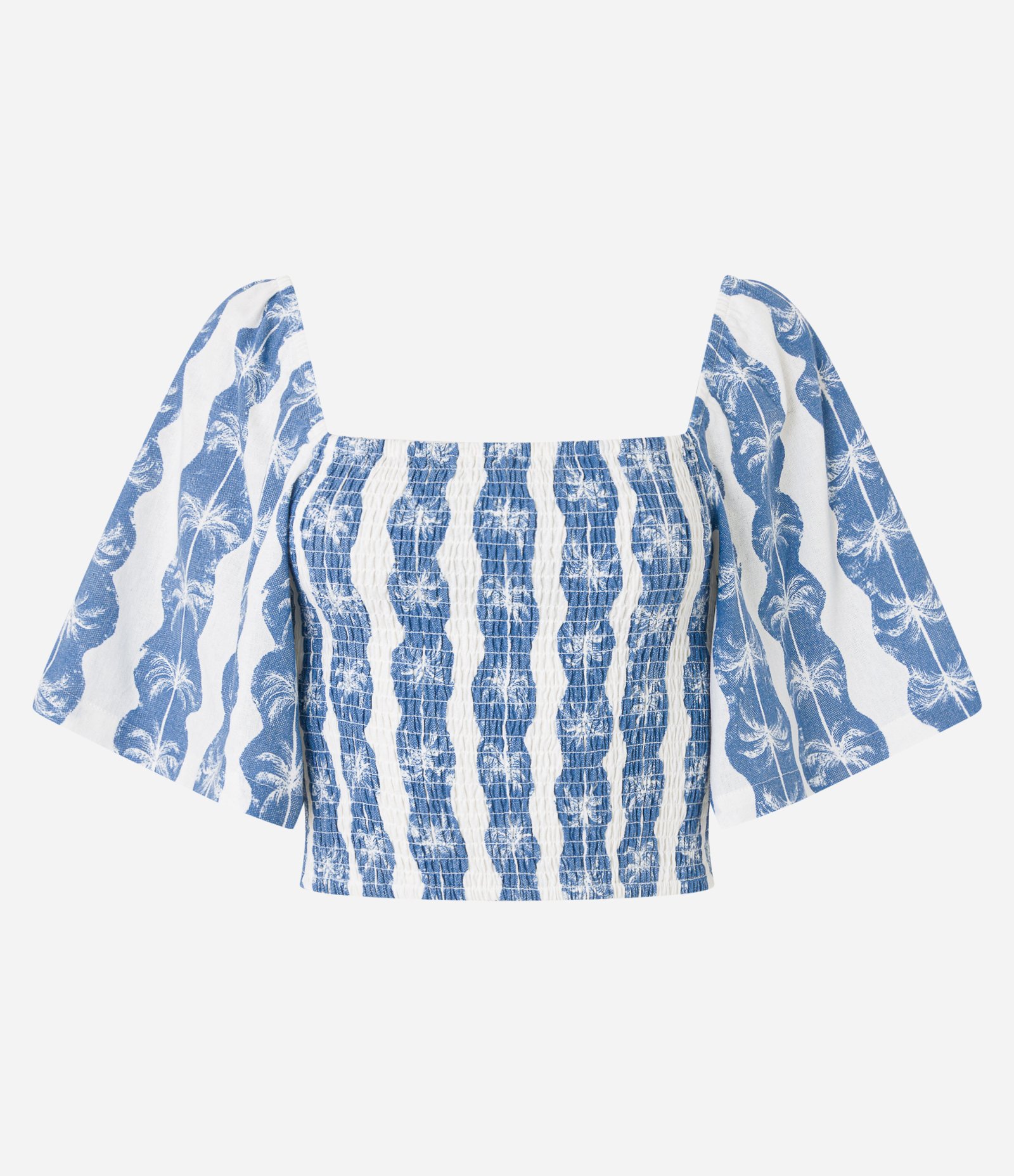 Blusa Cropped em Viscolinho com Lastex e Estampa Tropical Bege 6