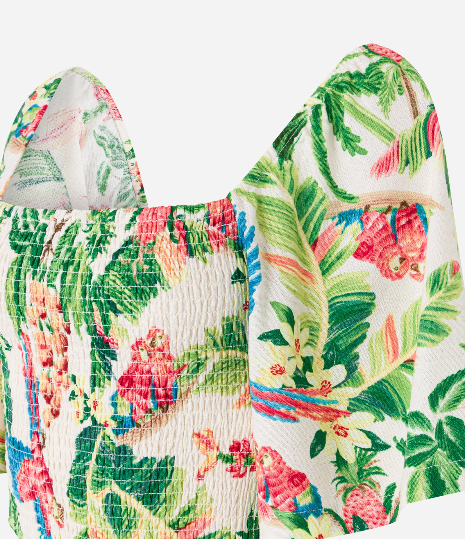 Blusa Cropped com Lastex e Estampa Tropical Bege 6