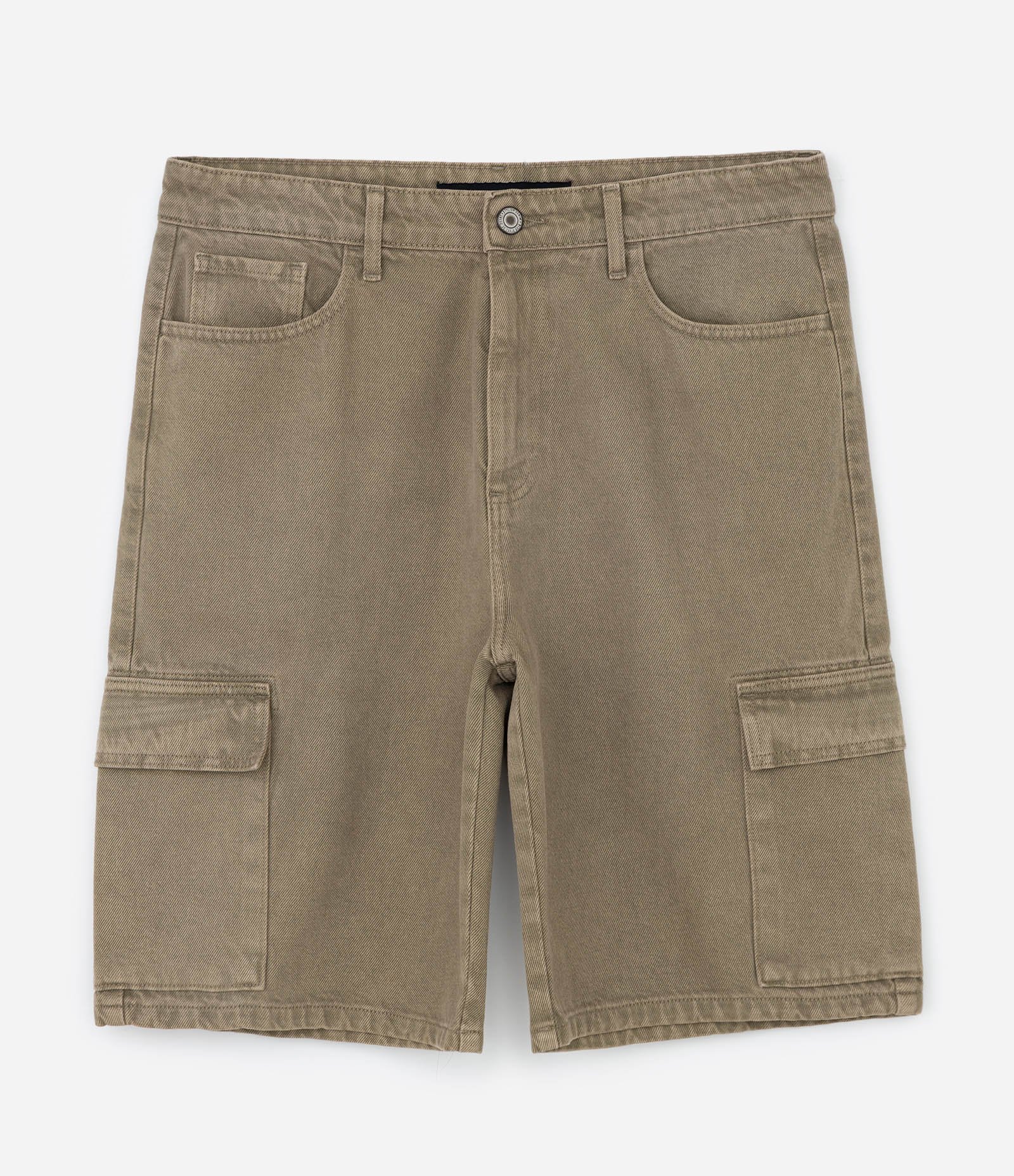 Bermuda Baggy em Sarja com Efeito Lavado e Bolso Cargo Verde 5