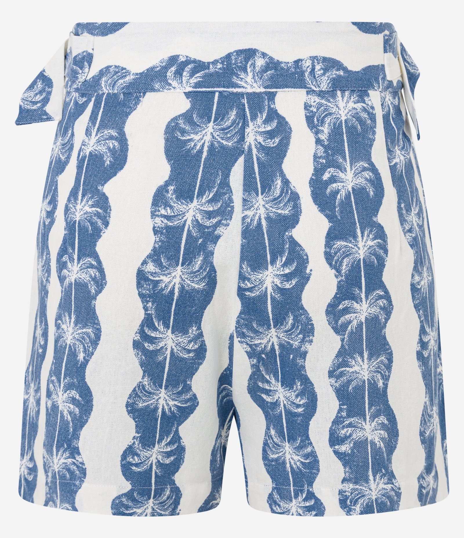 Short Curto em Viscolinho com Fivelas Laterais e Estampa Tropical Bege/Azul 7