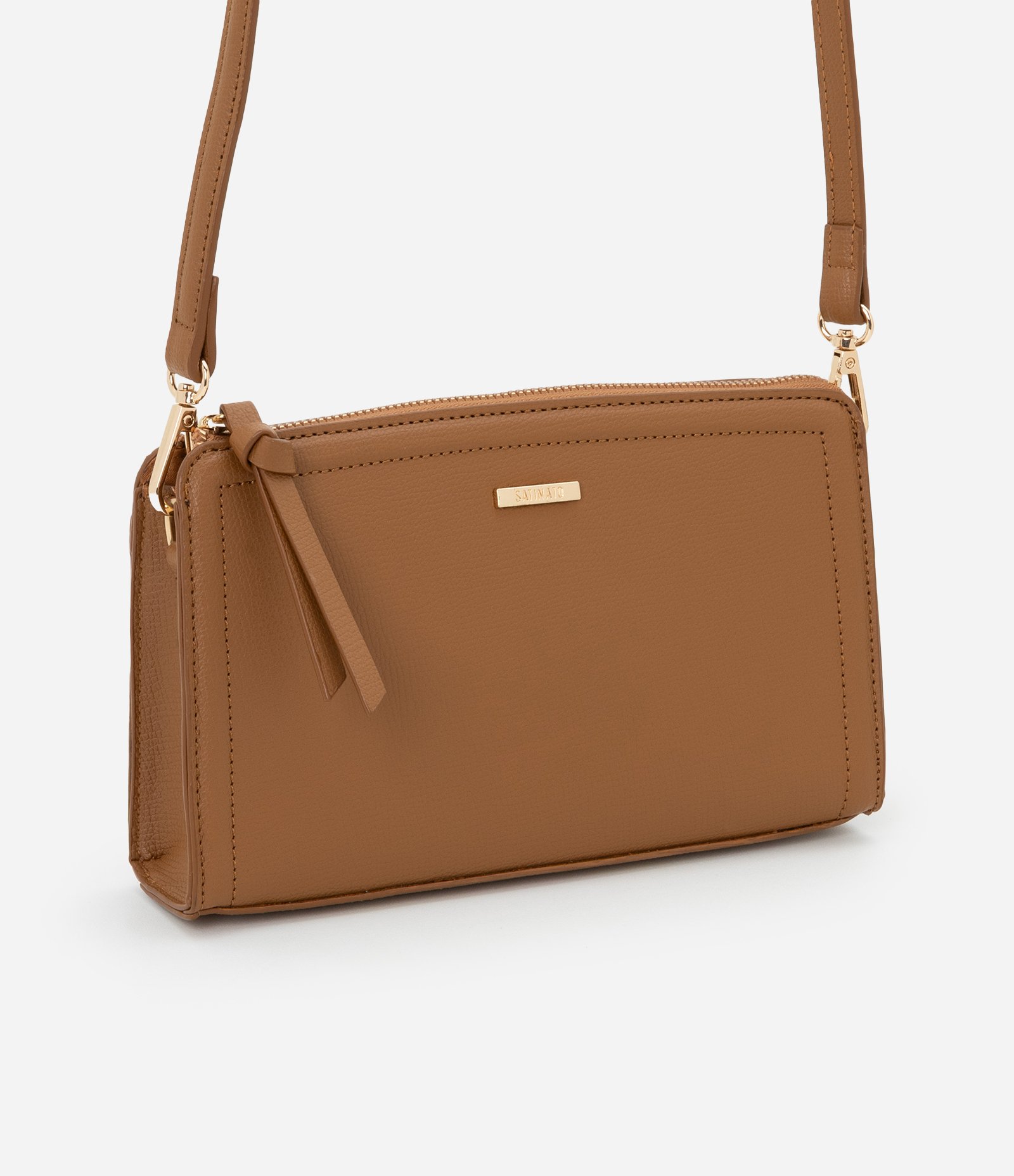 Bolsa Transversal Pequena com Detalhes em Metal Marrom 1