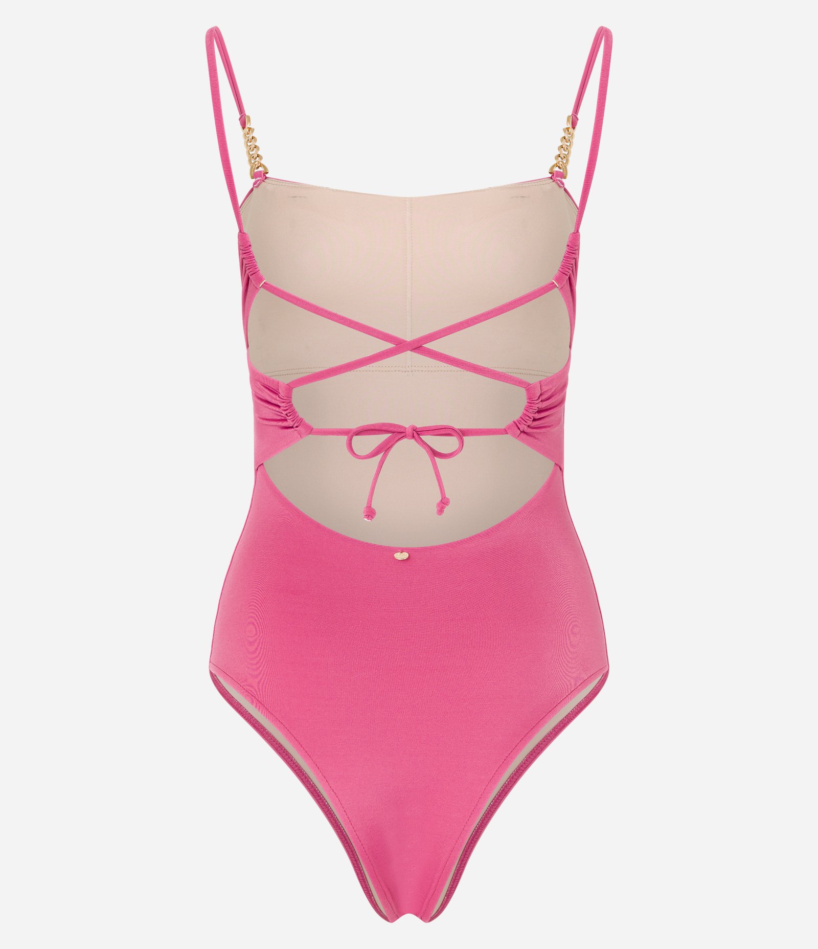 Maiô em Microfibra Amarração nas Costas e Correntes nas Alças Rosa 5