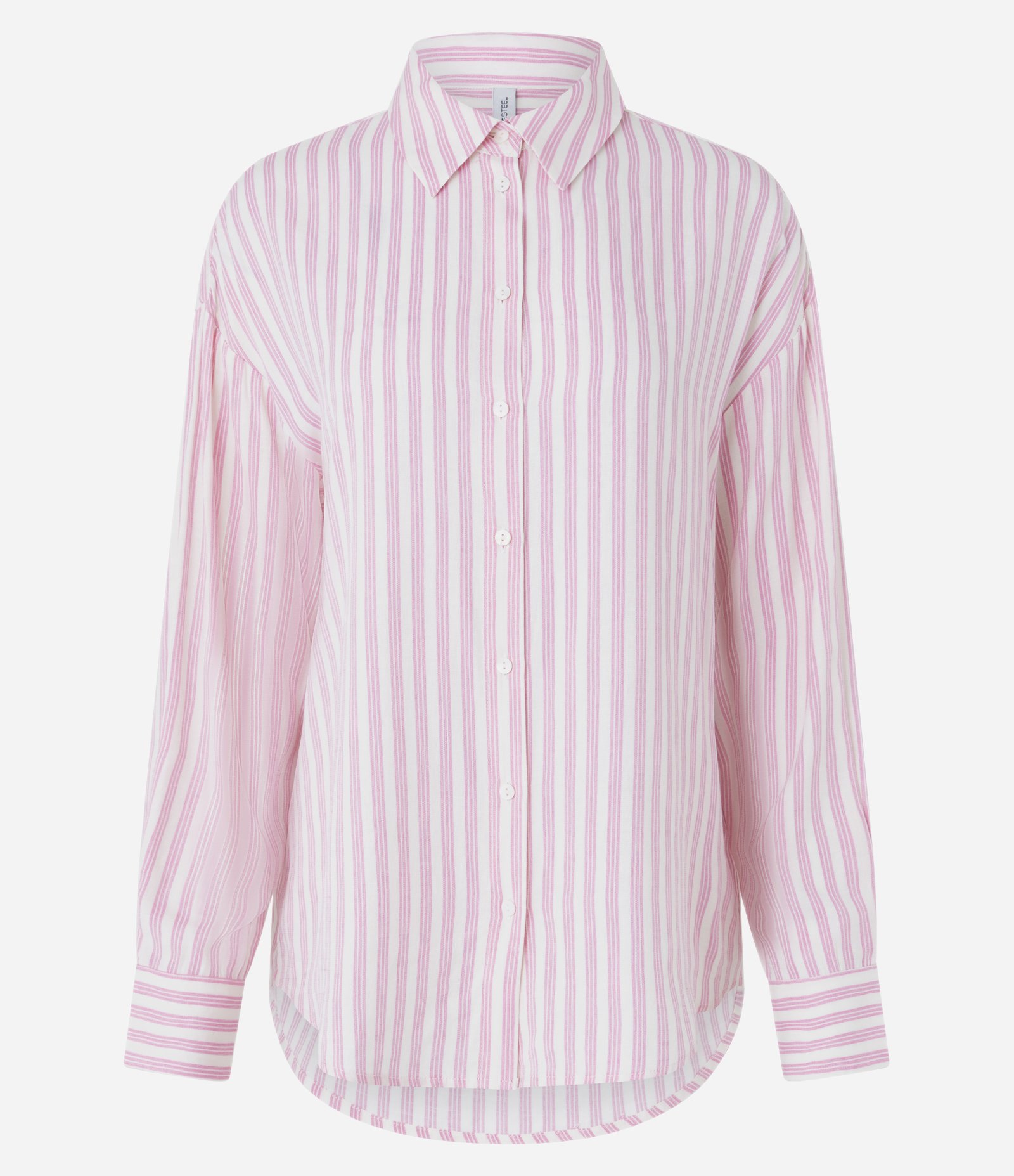 Camisa Alongada em Cambraia com Listras em Fio Tinto Rosa 5