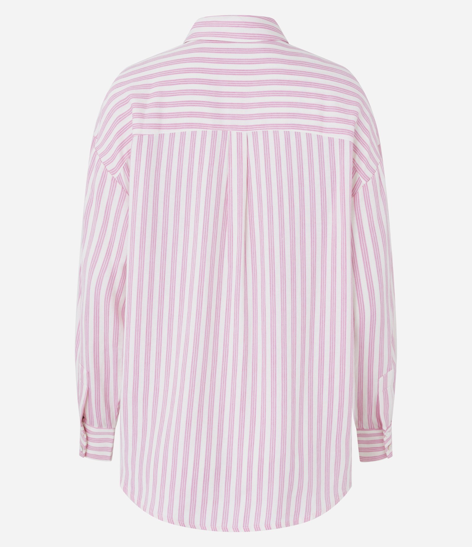 Camisa Alongada em Cambraia com Listras em Fio Tinto Rosa 6