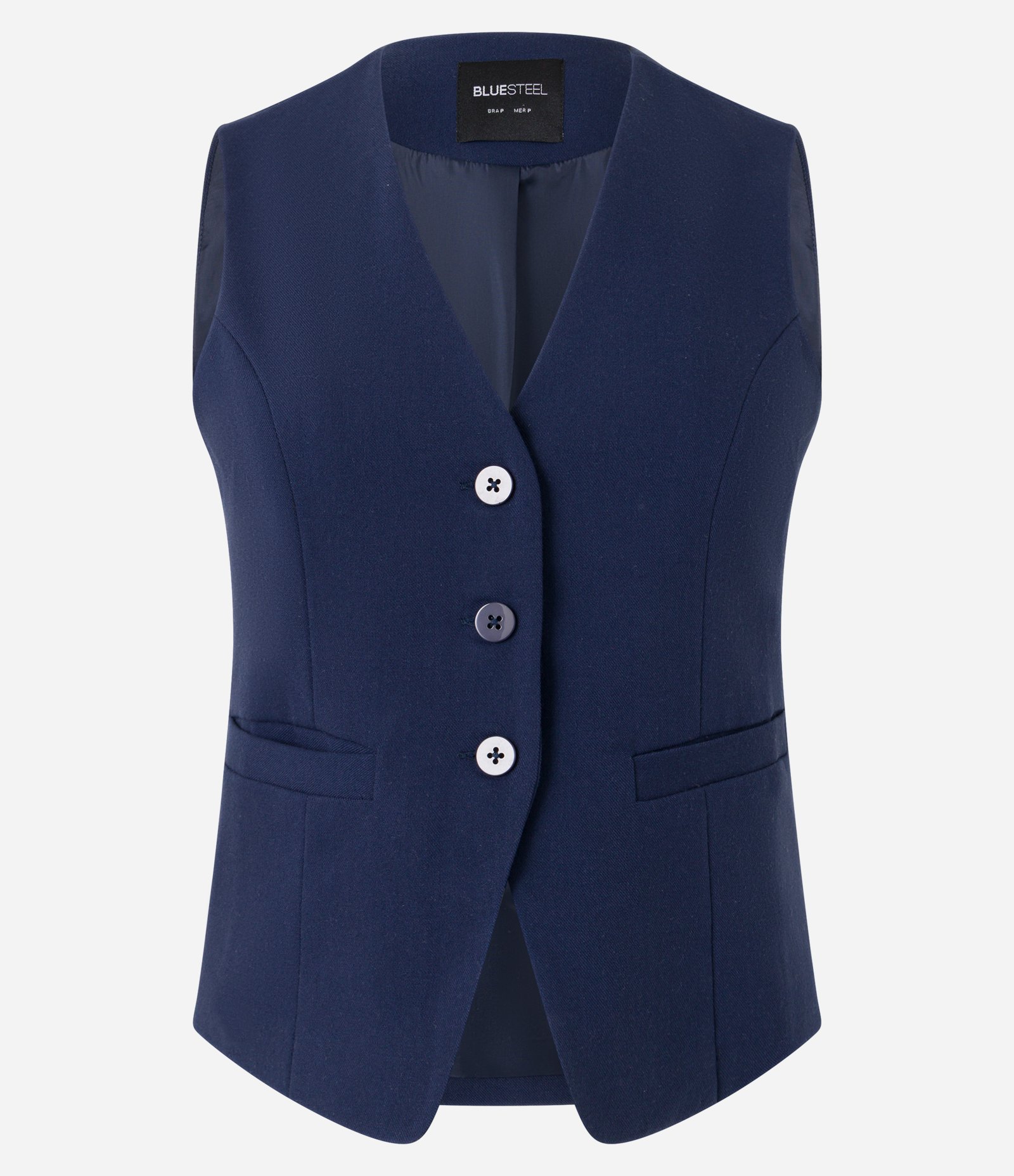 Colete Alongado Alfaiatado com Botões Frontais Azul Marinho 5