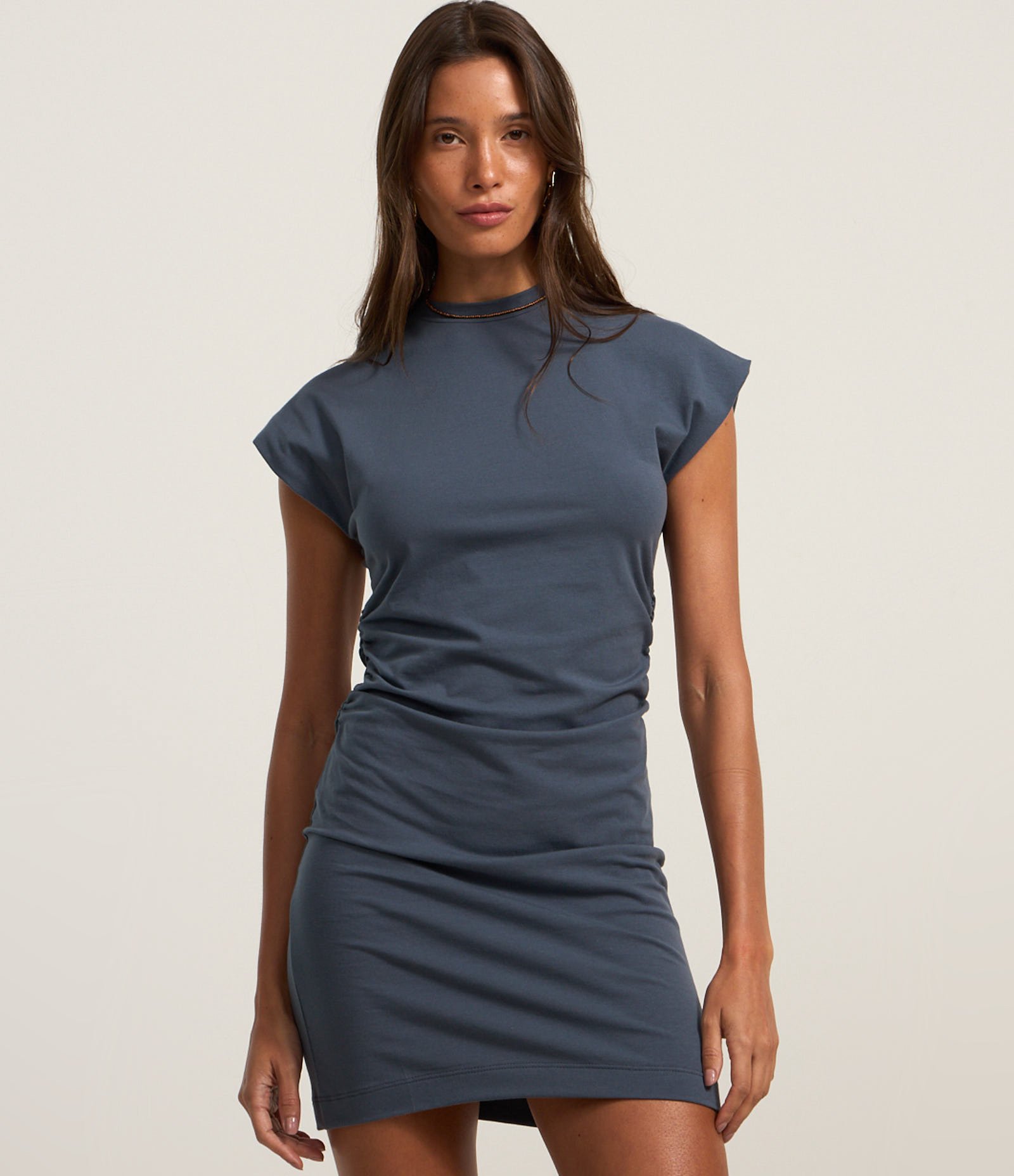 Vestido Curto em Algodão com Golinha Alta Azul 3