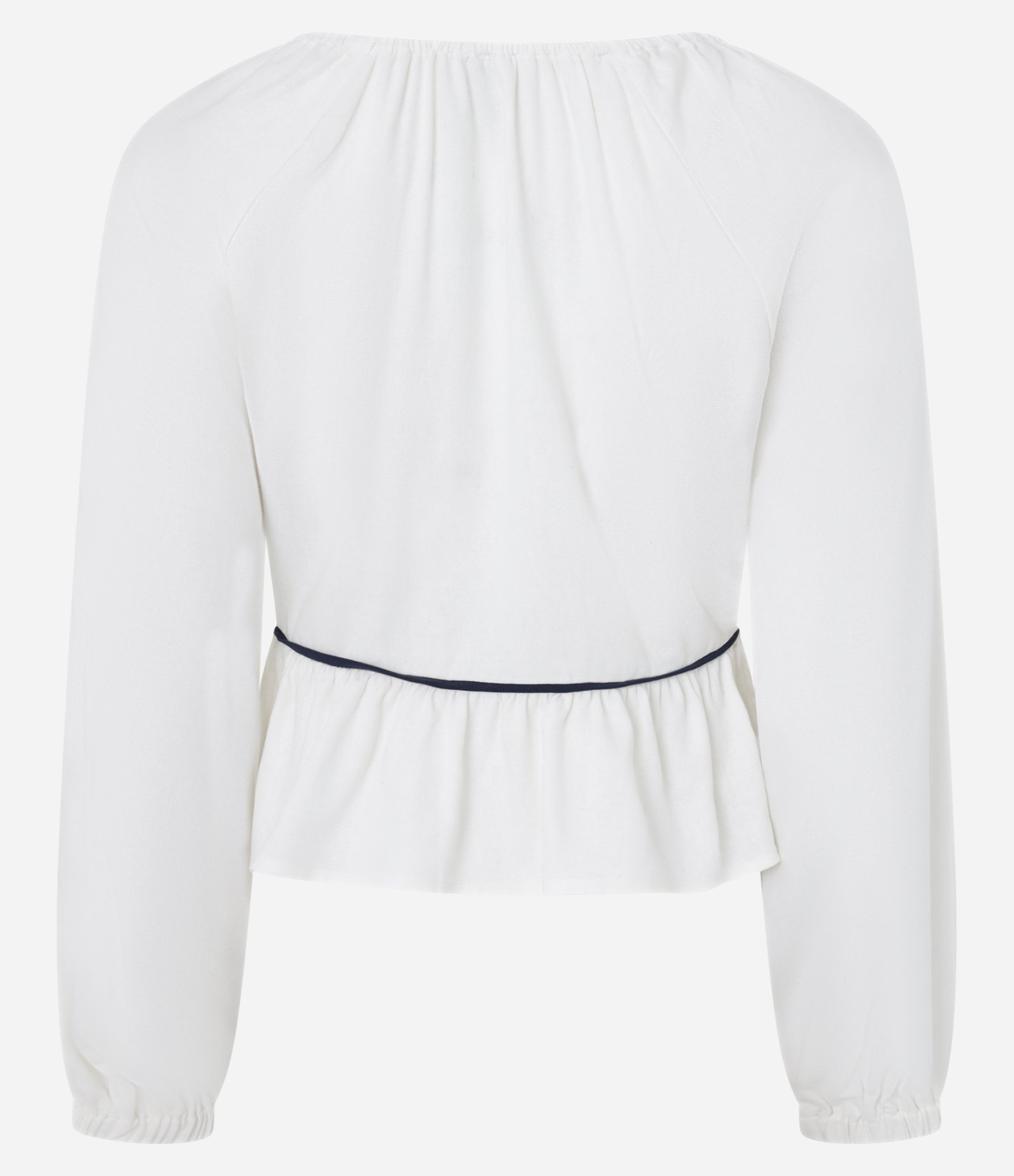 Blusa em Viscolinho com Viés Contrastante e Barra de Babado Off White 6