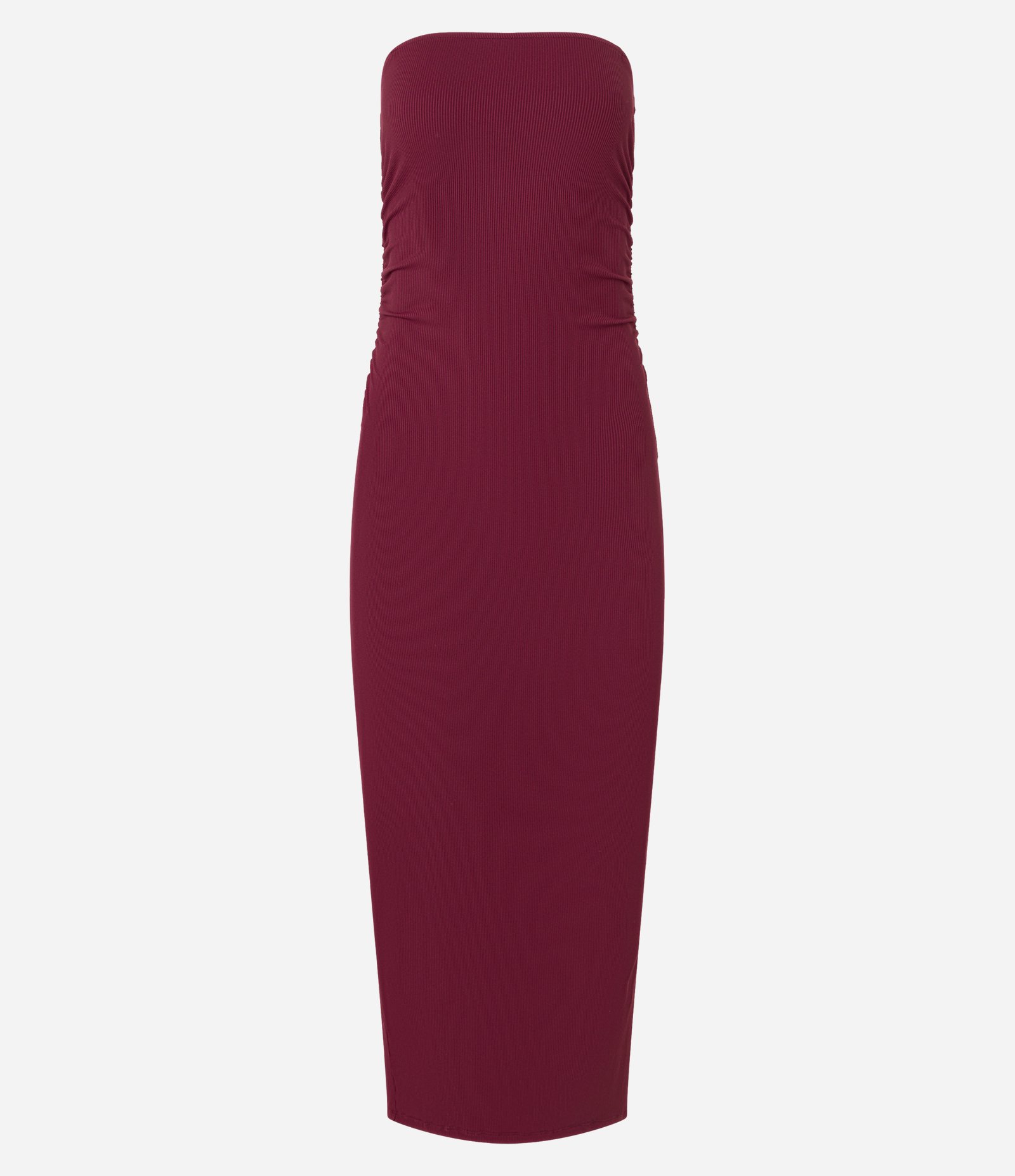 Vestido Long Midi em Microfibra com Fenda Bordô 4