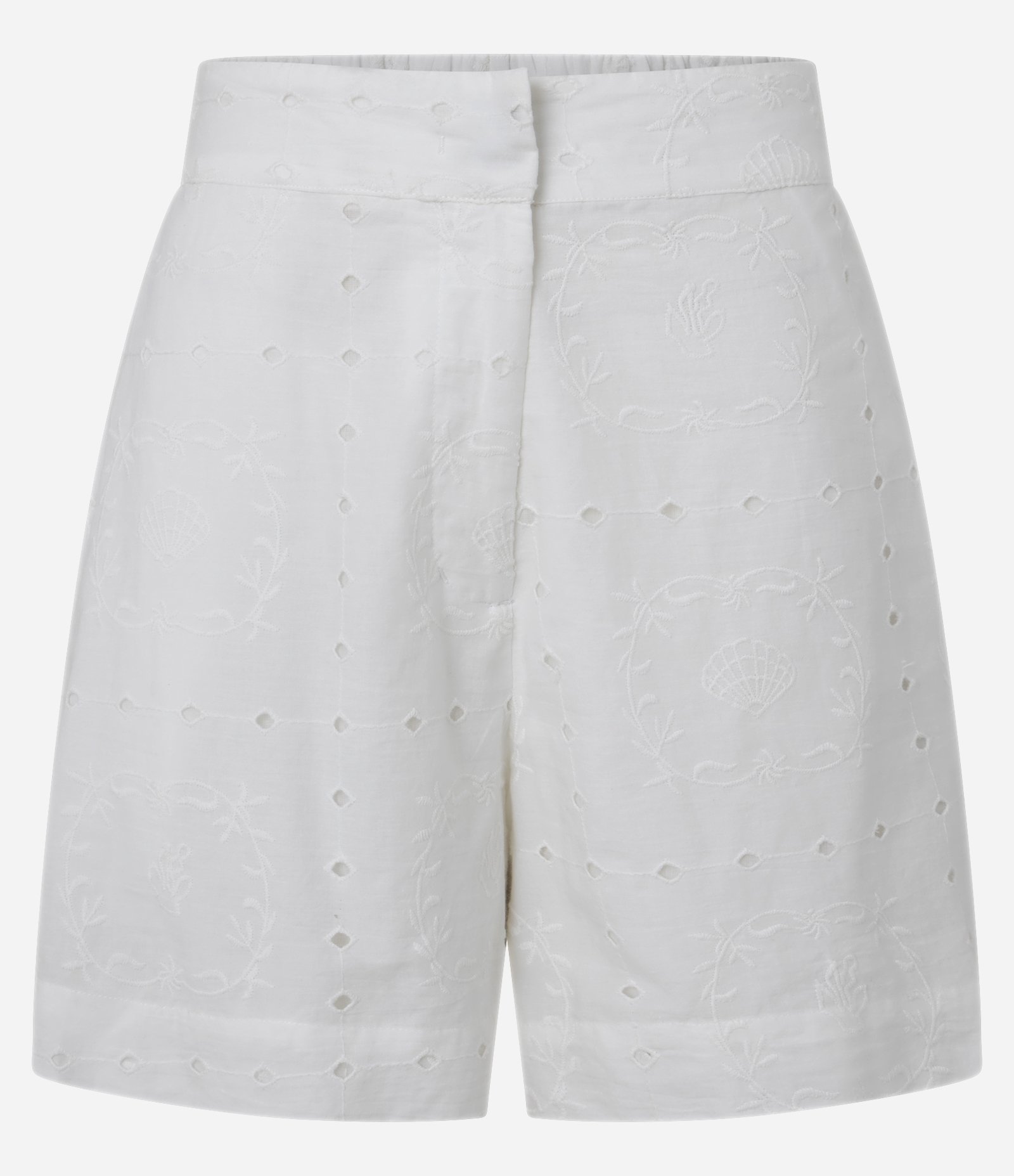 Short Cintura Alta em Laise com Bordados com Furos Branco 6