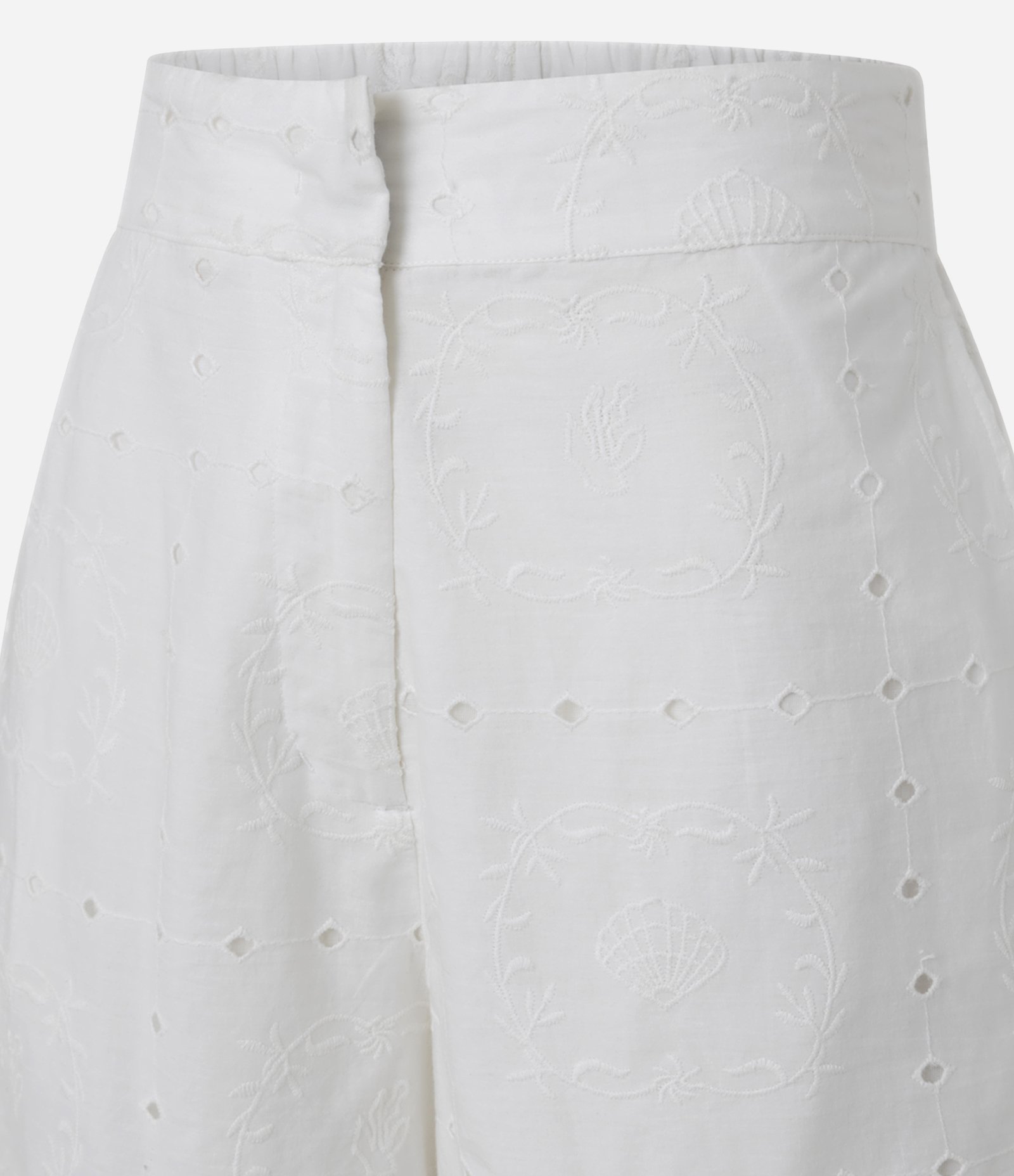 Short Cintura Alta em Laise com Bordados com Furos Branco 7