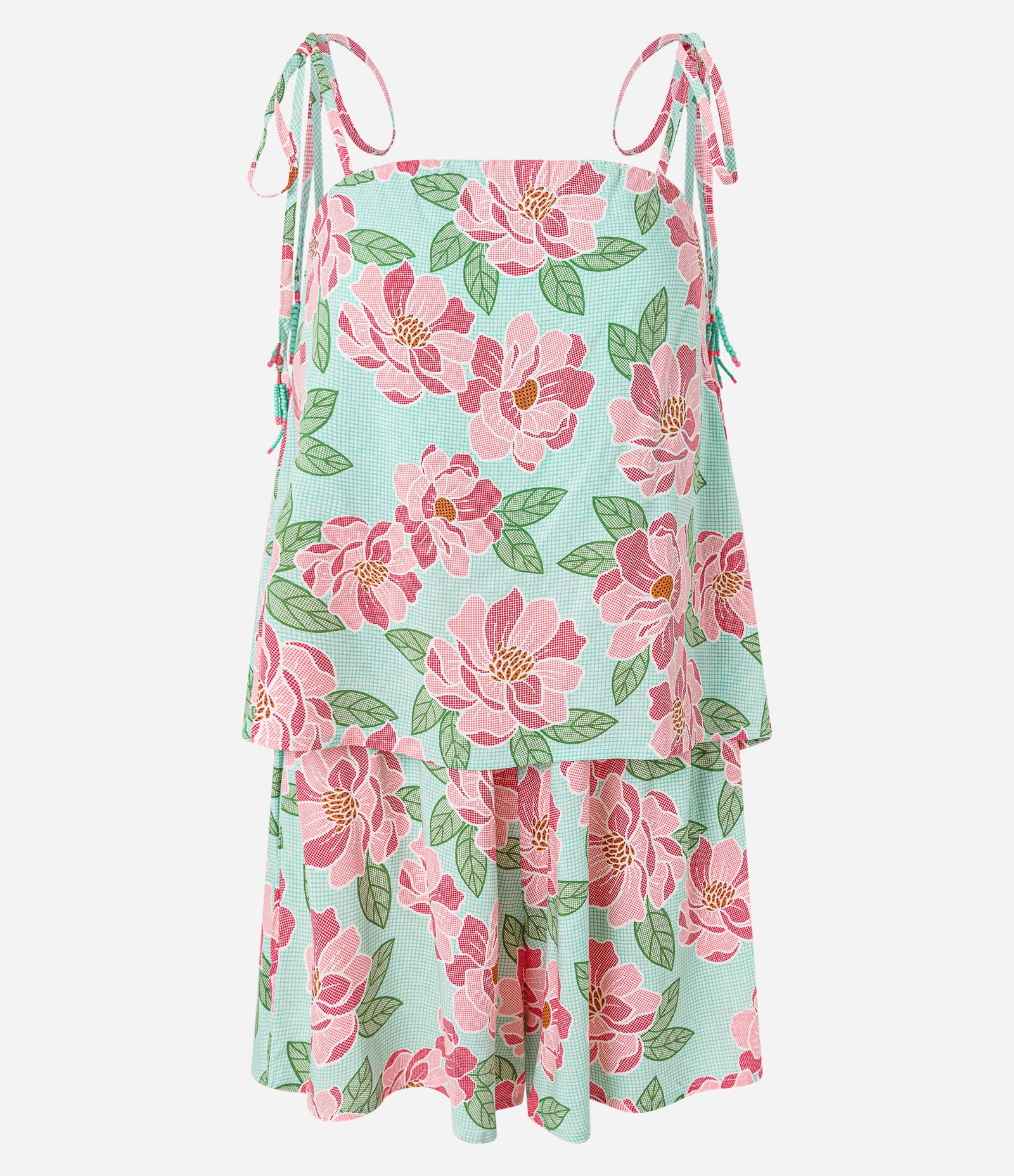 Macaquinho em Viscose com Amarração nas Alças e Estampa Floral Verde 6