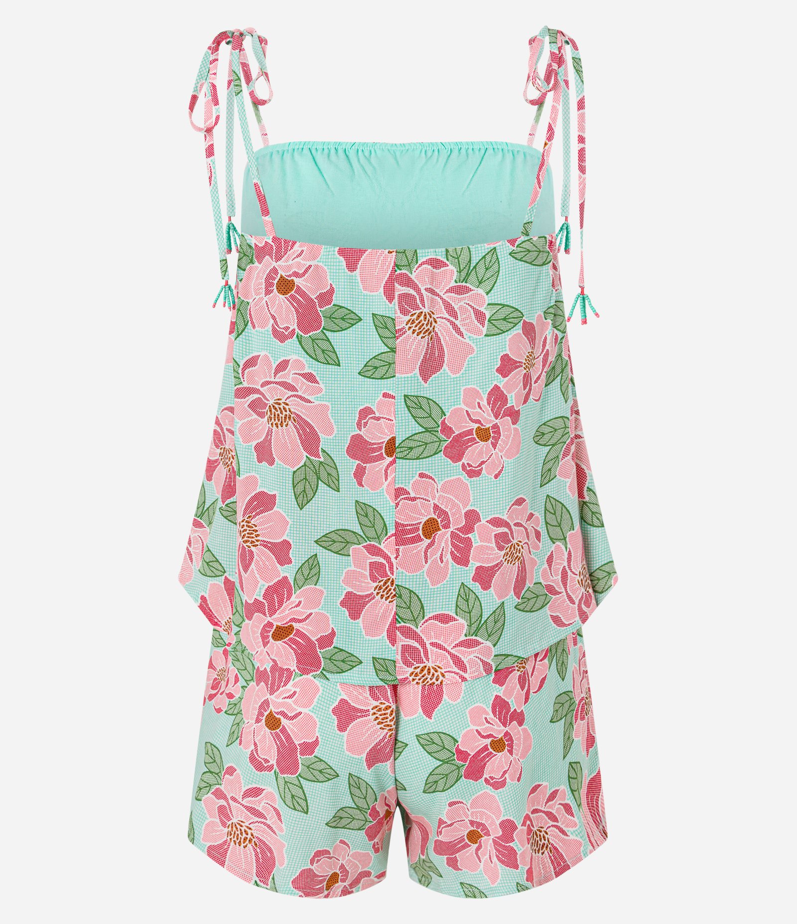 Macaquinho em Viscose com Amarração nas Alças e Estampa Floral Verde 7