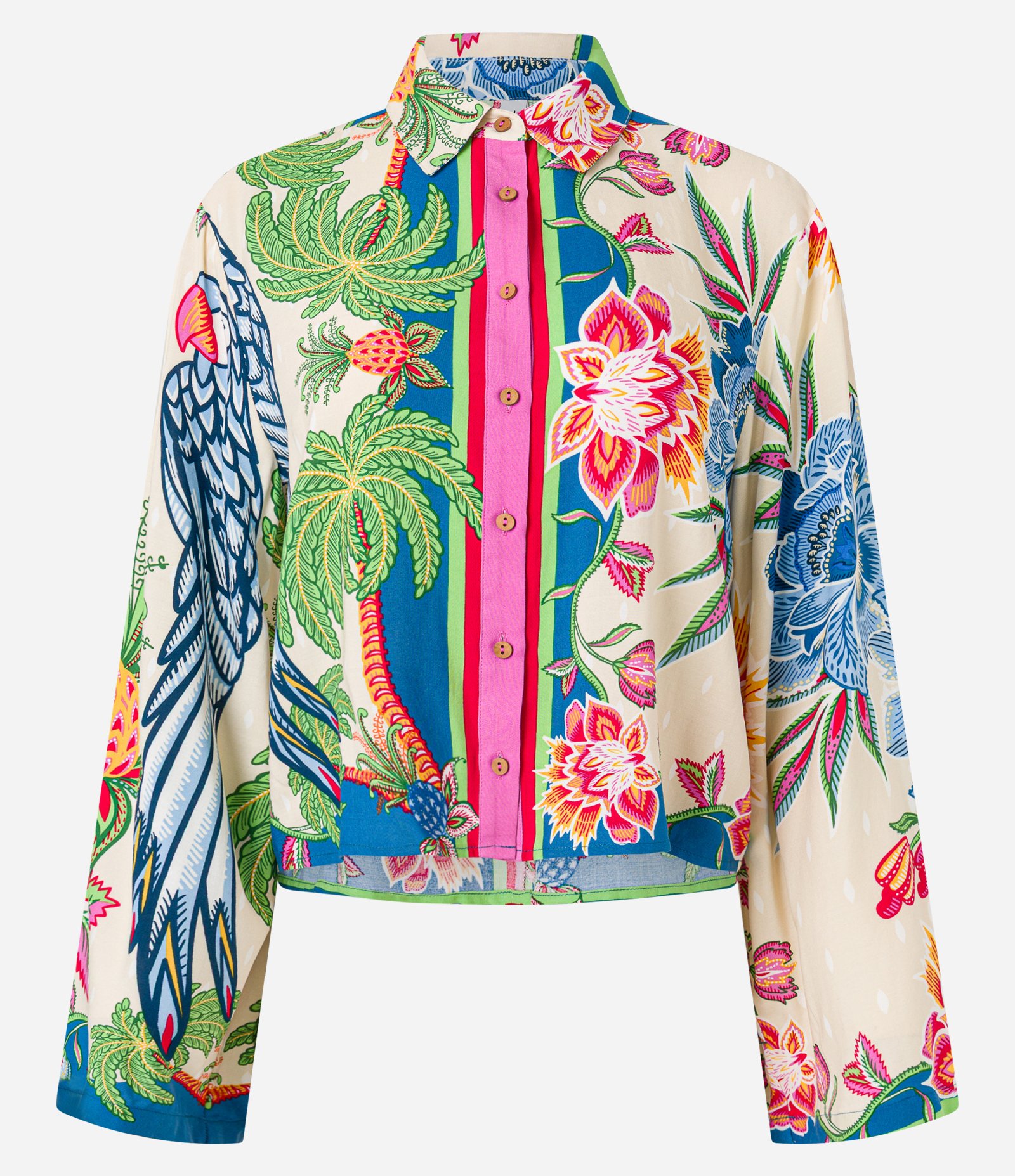 Camisa Curta com Estampa Tropical e Manga Sino Multicores 5