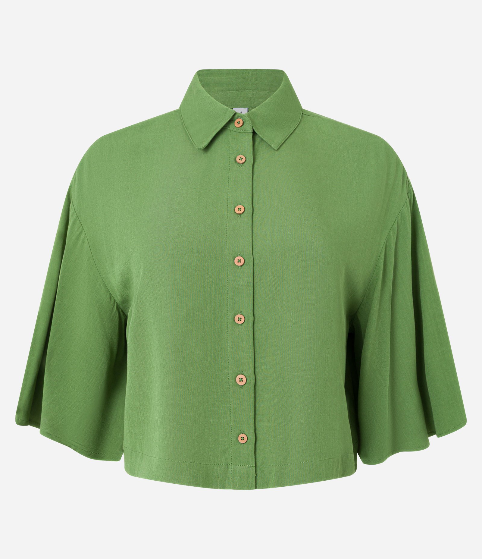 Camisa Curta com Mangas Amplas e Fechamento por Botões Verde 4