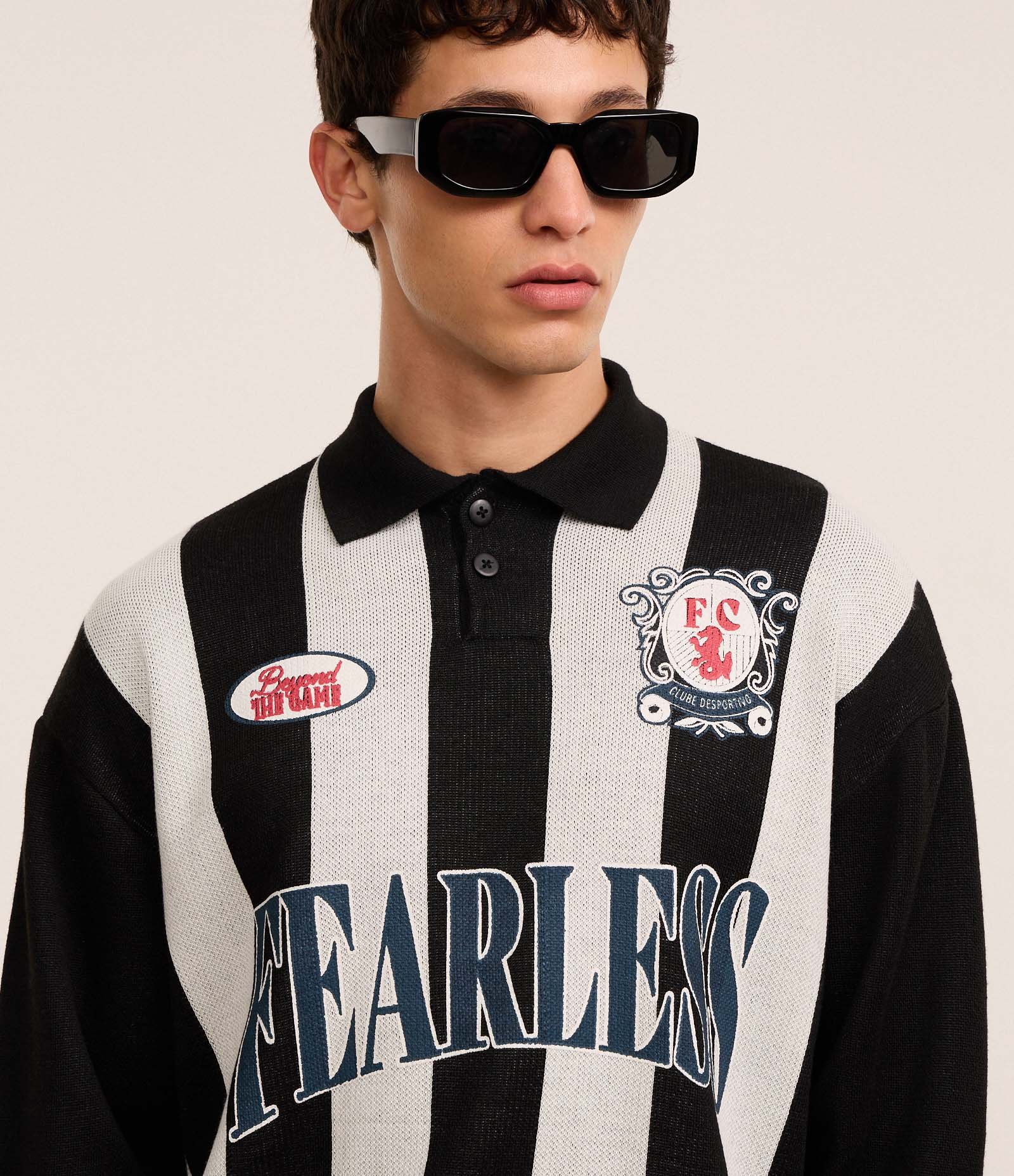 Camisa Polo Esportiva em Tricoline Listrada com Estampa Localizada e Lettering Branco 5